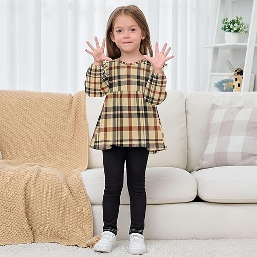 Baby Girls Cotton Long-Sleeve T-Shirts Toddler Crew Neck Cotton Tee Tops 18M-5T(Plaid Brown Pattern,2T)