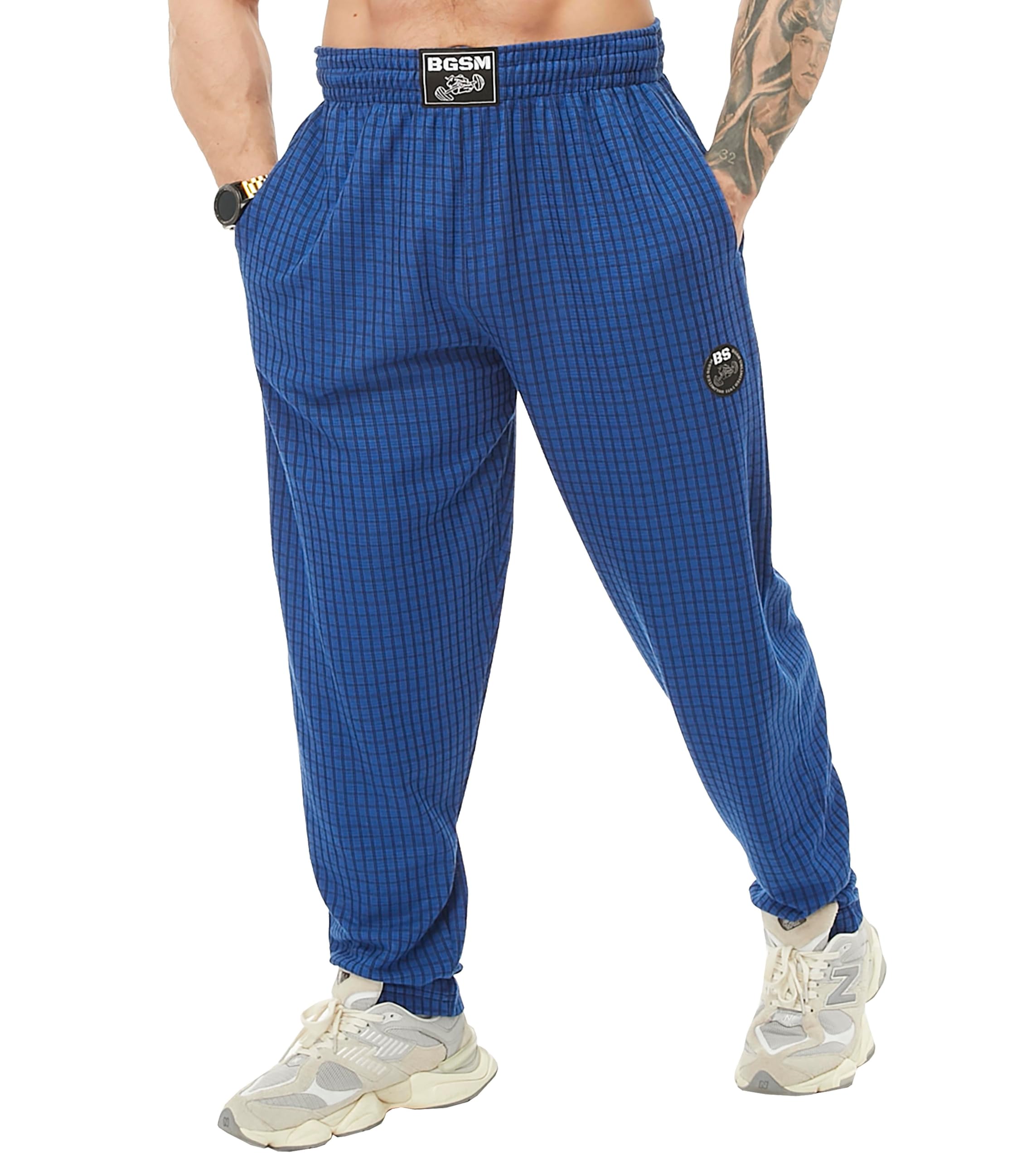 Men's Loose Fit Cotton Sweatpants with Pockets, Gym Lifestyle Pants, Blue New, Medium