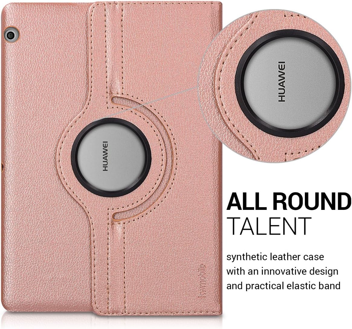 kwmobile Rotating Case Compatible with Huawei MediaPad T3 10 - Case PU Leather Tablet Cover with Stand - Rose Gold