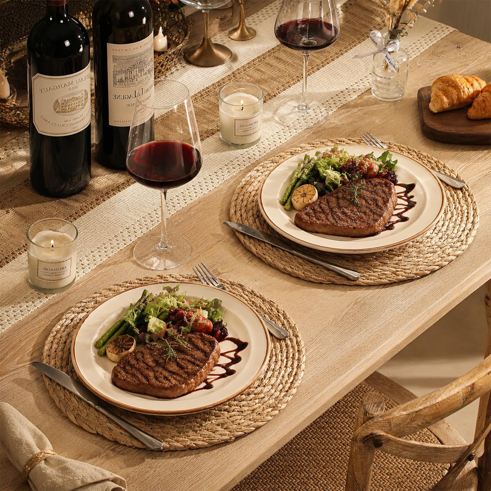 Lot de 12 Sets de Table Ronds tissés, bohèmes tressés naturels | 30 cm résistants à la chaleur, antidérapants, pour table à manger et décoration