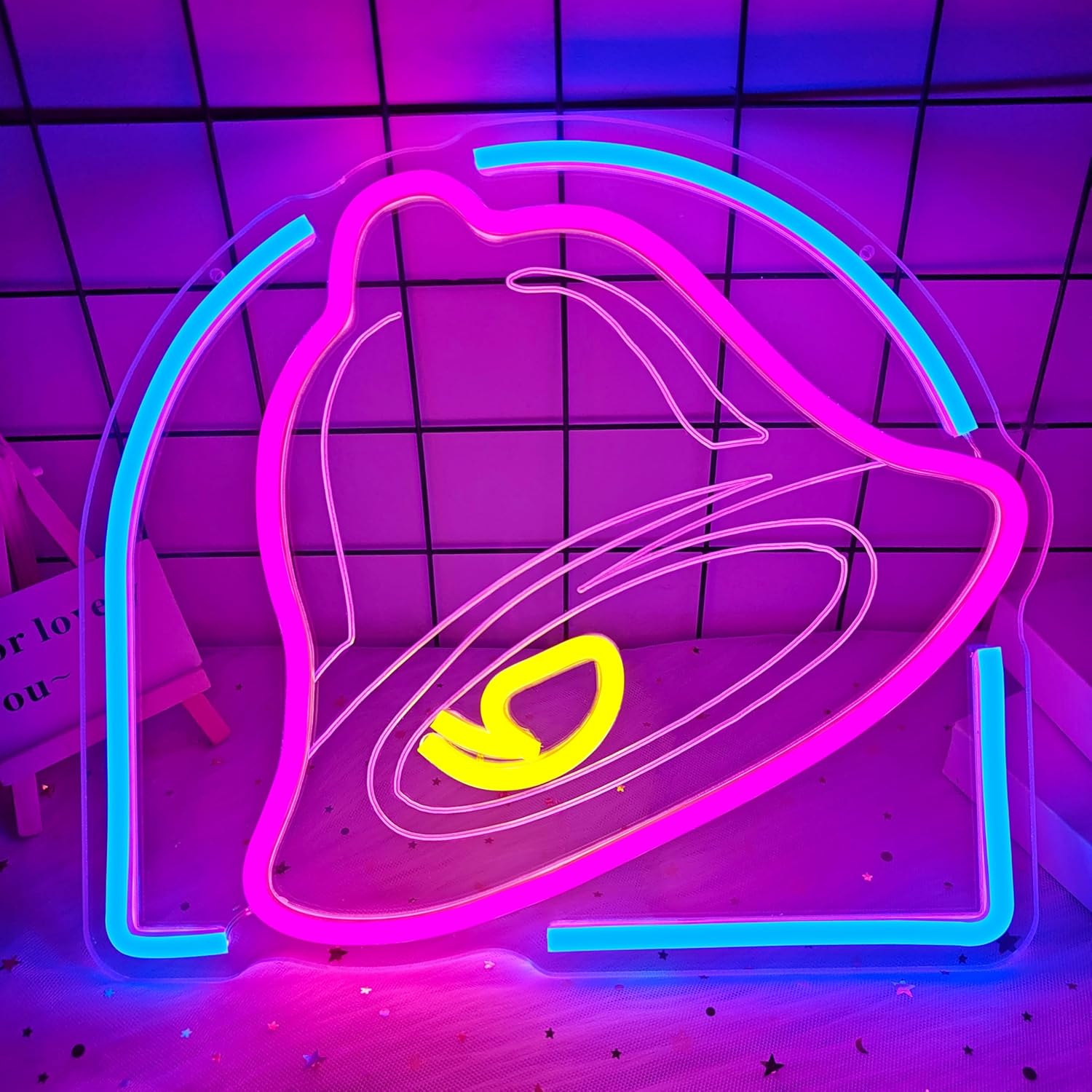 Taco Neon Sign Bell Neon Led Sign Taco Party Decorations Dimmable Led Tacos Neon Light Up Sign for Tacos Lover Home Kitchen Bar Coffee Shop Business(Pink Blue)