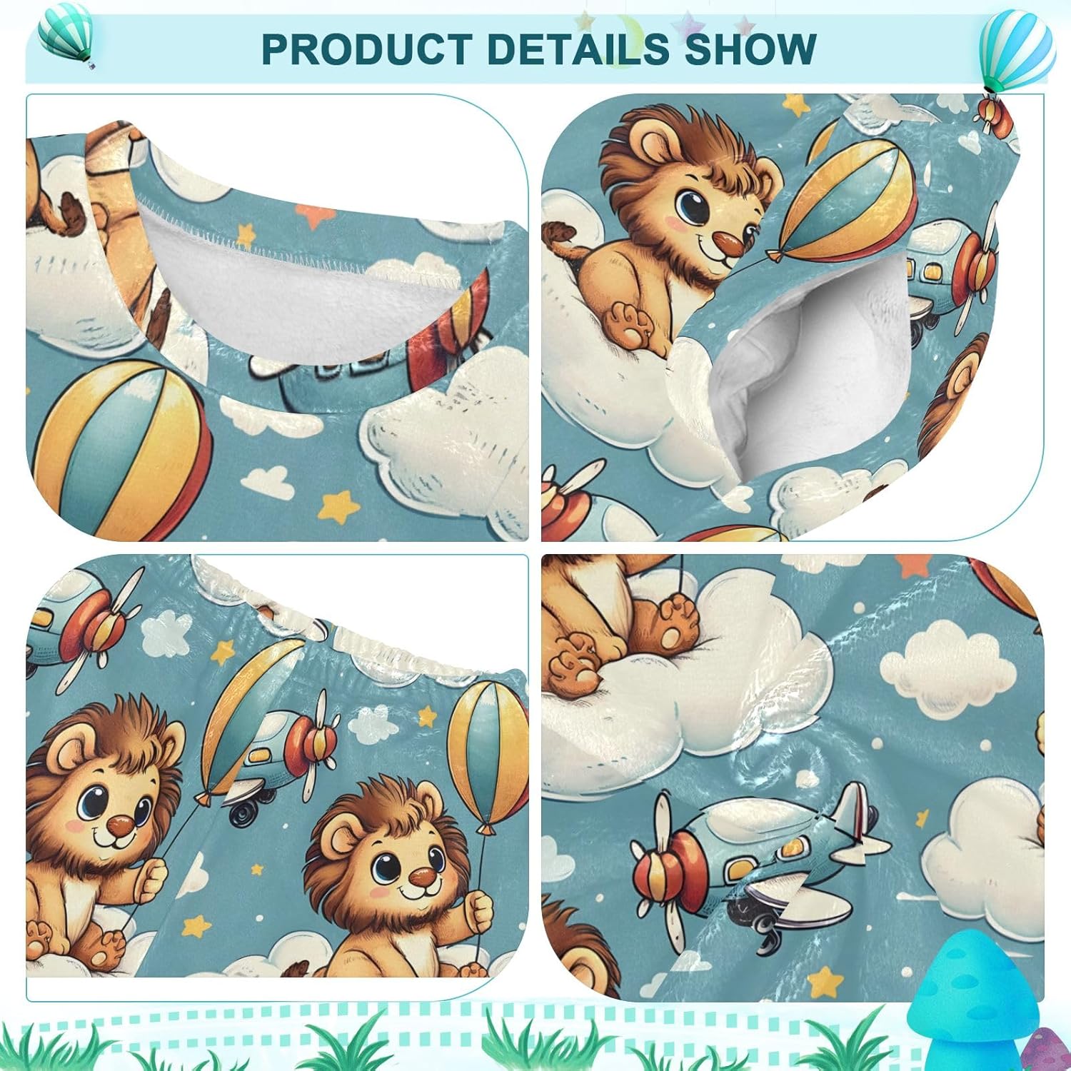 Kids Flannel Sets Cute Lion and Plane in Clouds Warm Plush Relaxed Clothing for Boys and Girls
