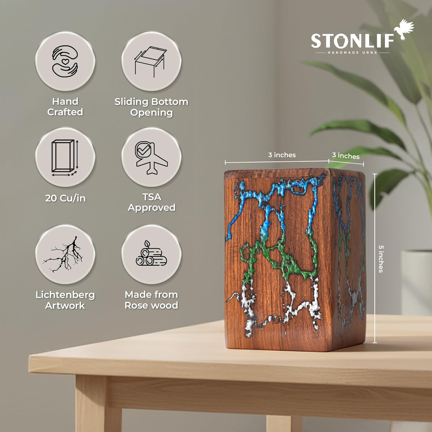 Wooden Urns for Human Ashes Adult Male, Female - Wood Urn for Women, Resin Decorative Urns - Memorial, Burial Wooden Cremation Urns for Human Upto 20 lbs, Thunderstorm - 1pc - Image 2