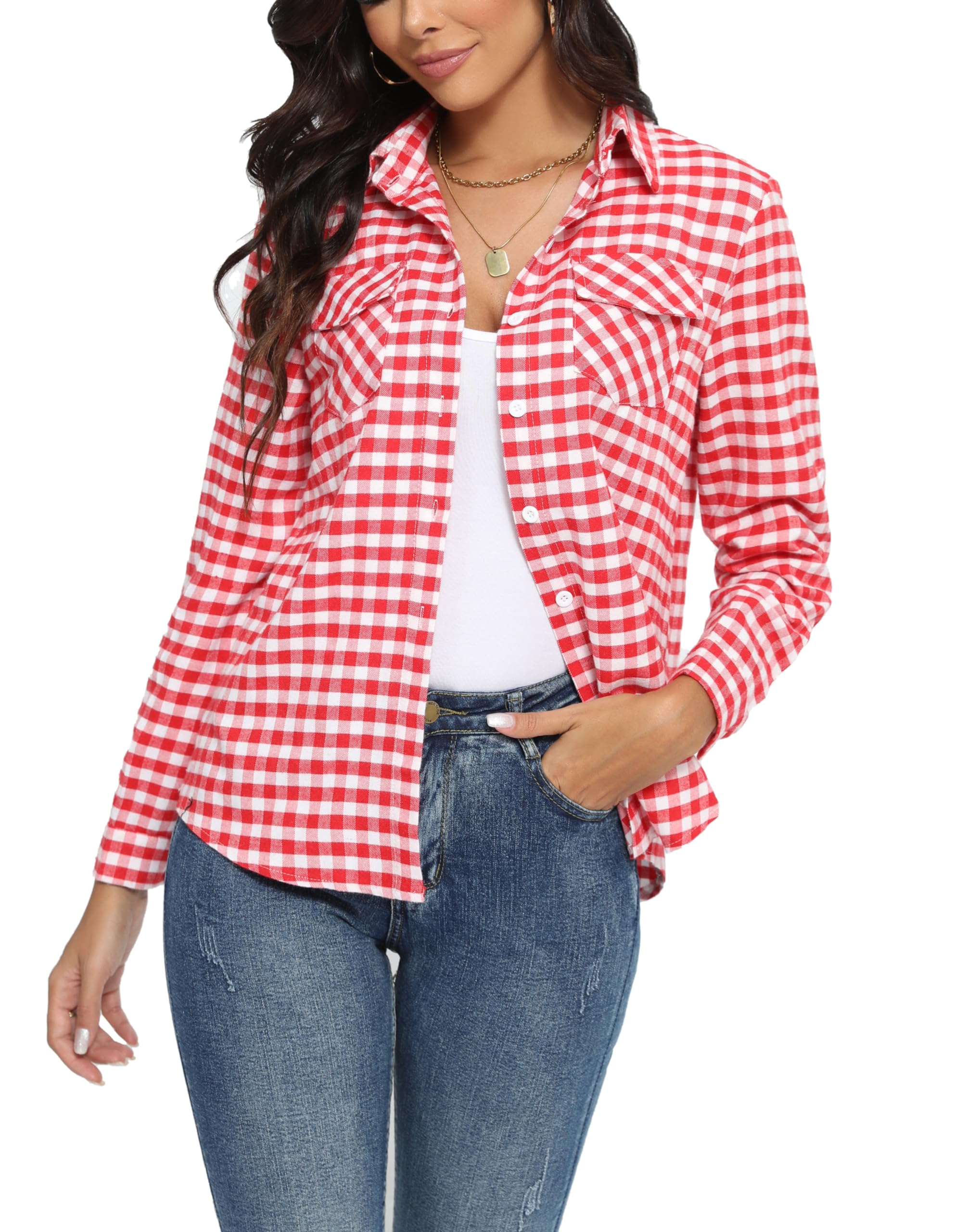 Chemisier Carreaux 100% Coton Femme Chemise Bucheron Western T Shirt Casual Décontractée Classique Retro Ecossaise Flanelle Blouse Gilet Vintage