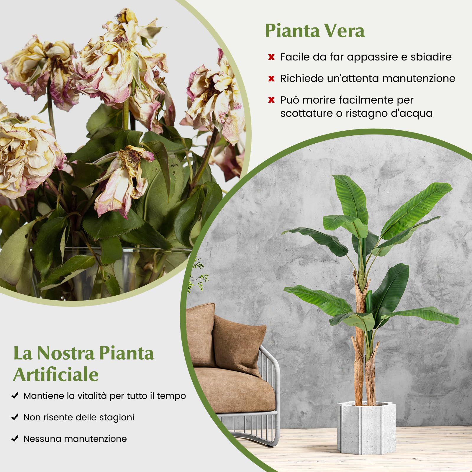 COSTWAY Pianta Finta da Interno ed Esterno 160/165/195 cm, Banano Artificiale Alto con Foglie e Tronchi, Pianta Artificiale Grande in Vaso per Salotto, Ingresso e Ufficio (165 cm)