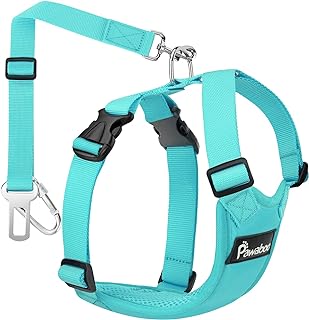 Pawaboo Safety Vest Harness Belt for Dogs, Pets Adjustable Car Harness with Buckle, Driving Safety for Medium Dogs and Cats, M - Blue