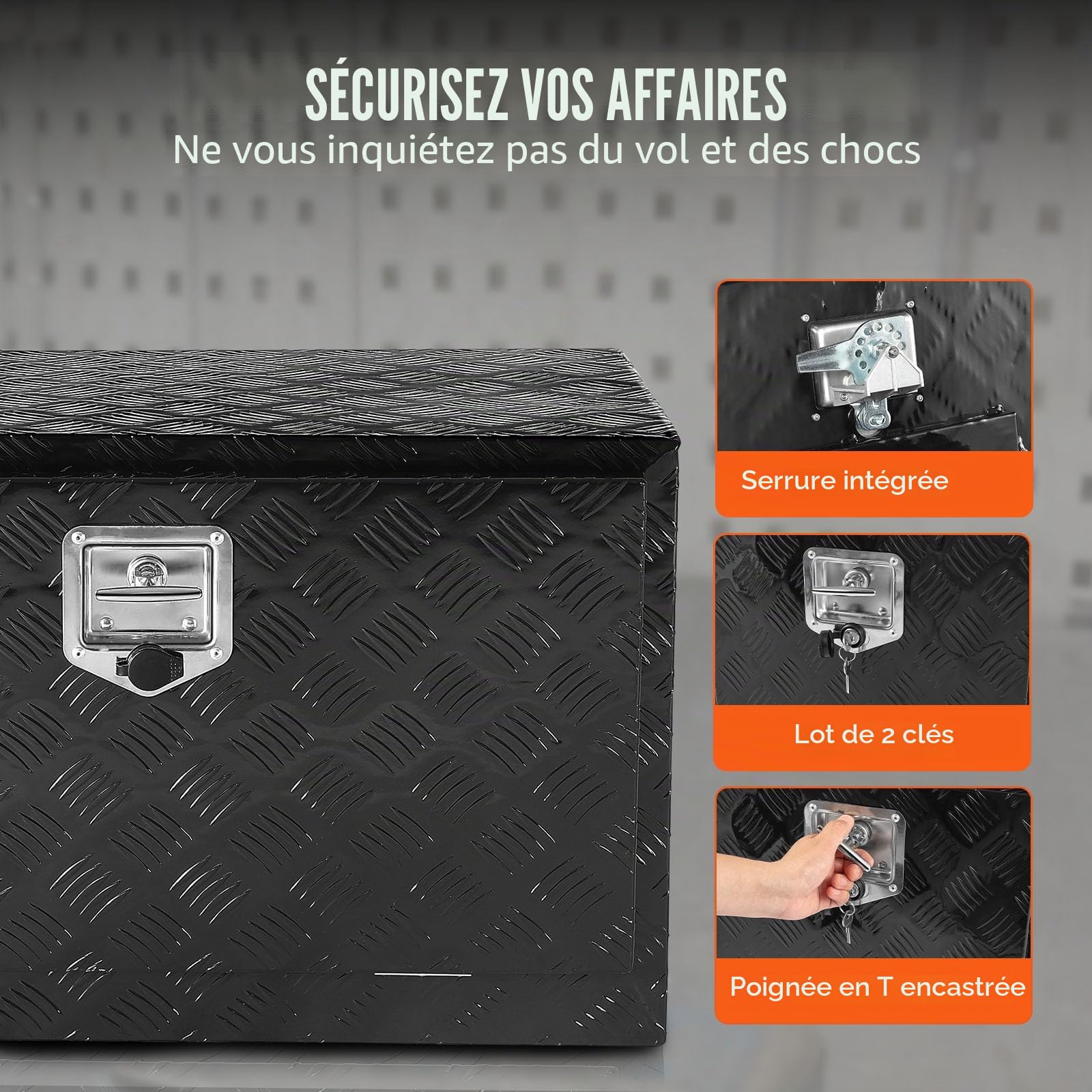 VEVOR Boîte à Outils pour Camion 91,4x43,2x45,7 cm, Coffre Sous-Châssis Fixation Inférieure, Caisse de Stockage en Aluminium avec Serrure et Clés, Étanche, pour Remorques Pick-up Fourgonnettes