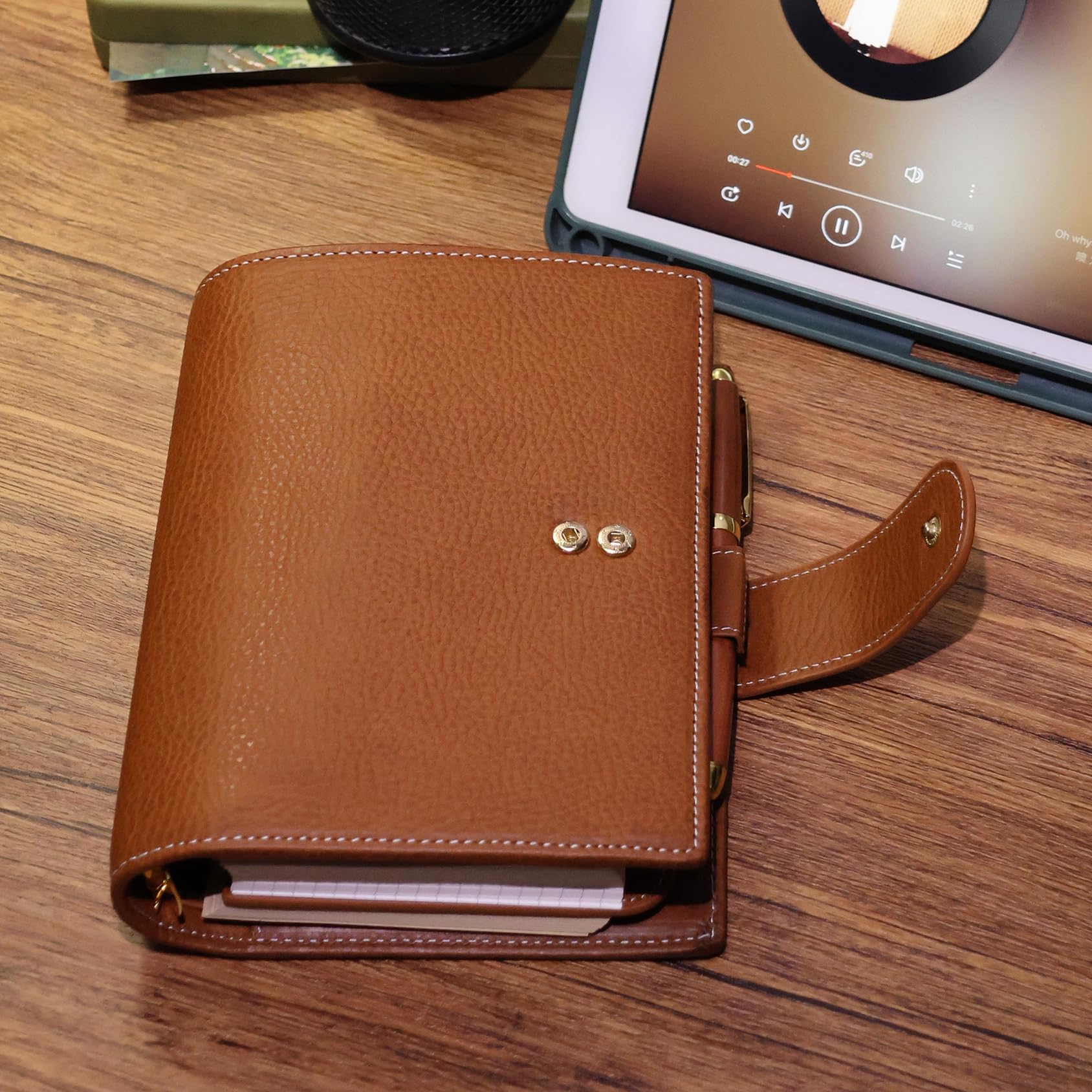Minerva - Organizador personal tamaño A6 XL de piel auténtica, cuaderno de diario de anillas de estalogía, cuaderno de bolsillo con carpeta de 25 mm (marrón coñac)