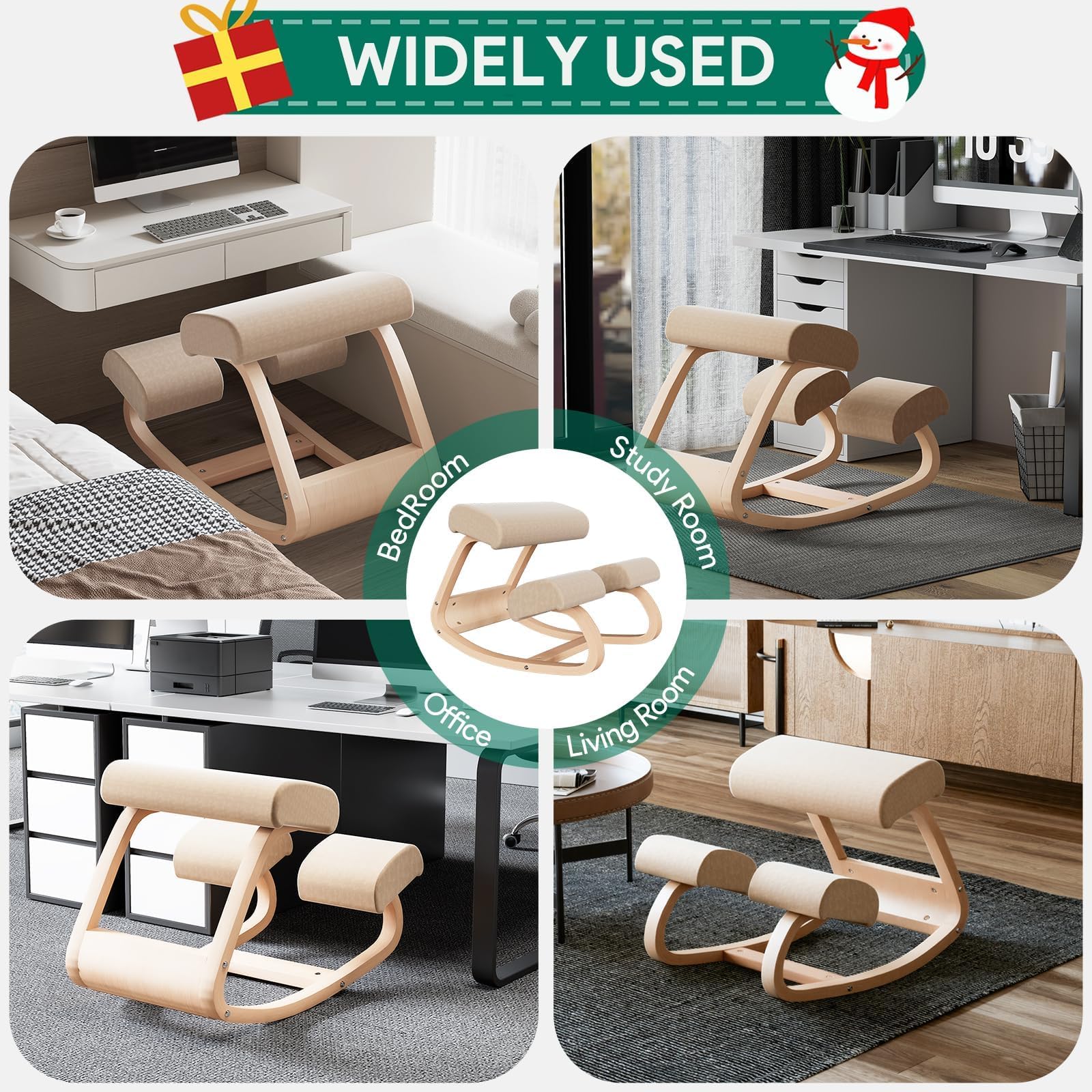 Silla ergonómica para rodillas de madera negra, corrector de postura para oficina en casa y meditación, solución de escritorio para aliviar el dolor de espalda y cuello y mayor comodidad