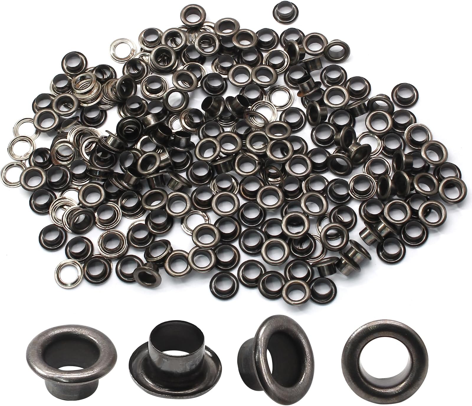 150 Sets 6mm ID Grommets Eyelets with Washers - Self Backing Eyelets for Canvas, Shoes, Clothing, Fabric, Leather and Bags - Gunmetal