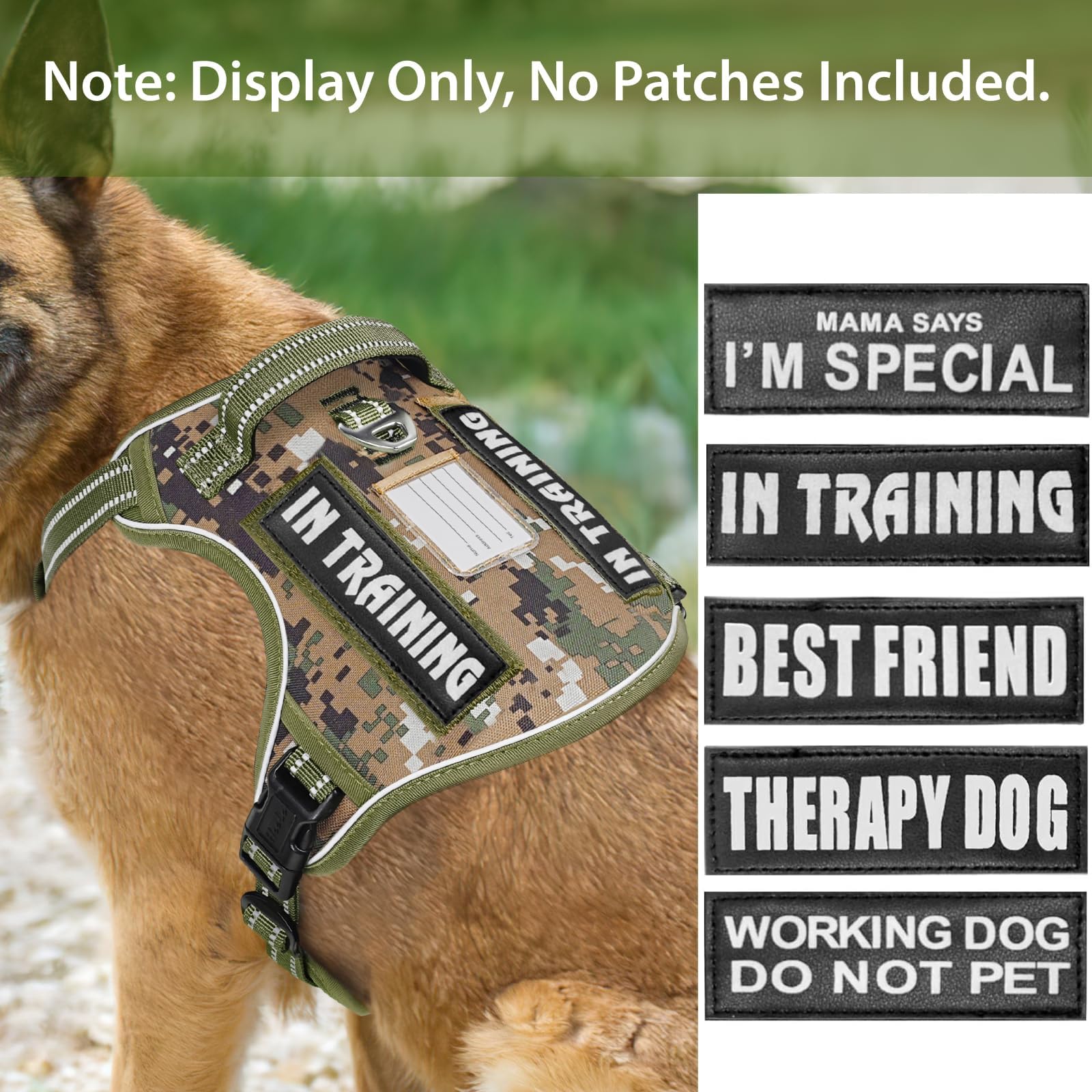 HEELE Arnés táctico para Perro, con Panel Molle, arnés para Perros pequeños, sin tirones, arnés Reflectante Acolchado Ajustable con asa para Entrenamiento y Caminar, Camo Verde, XL