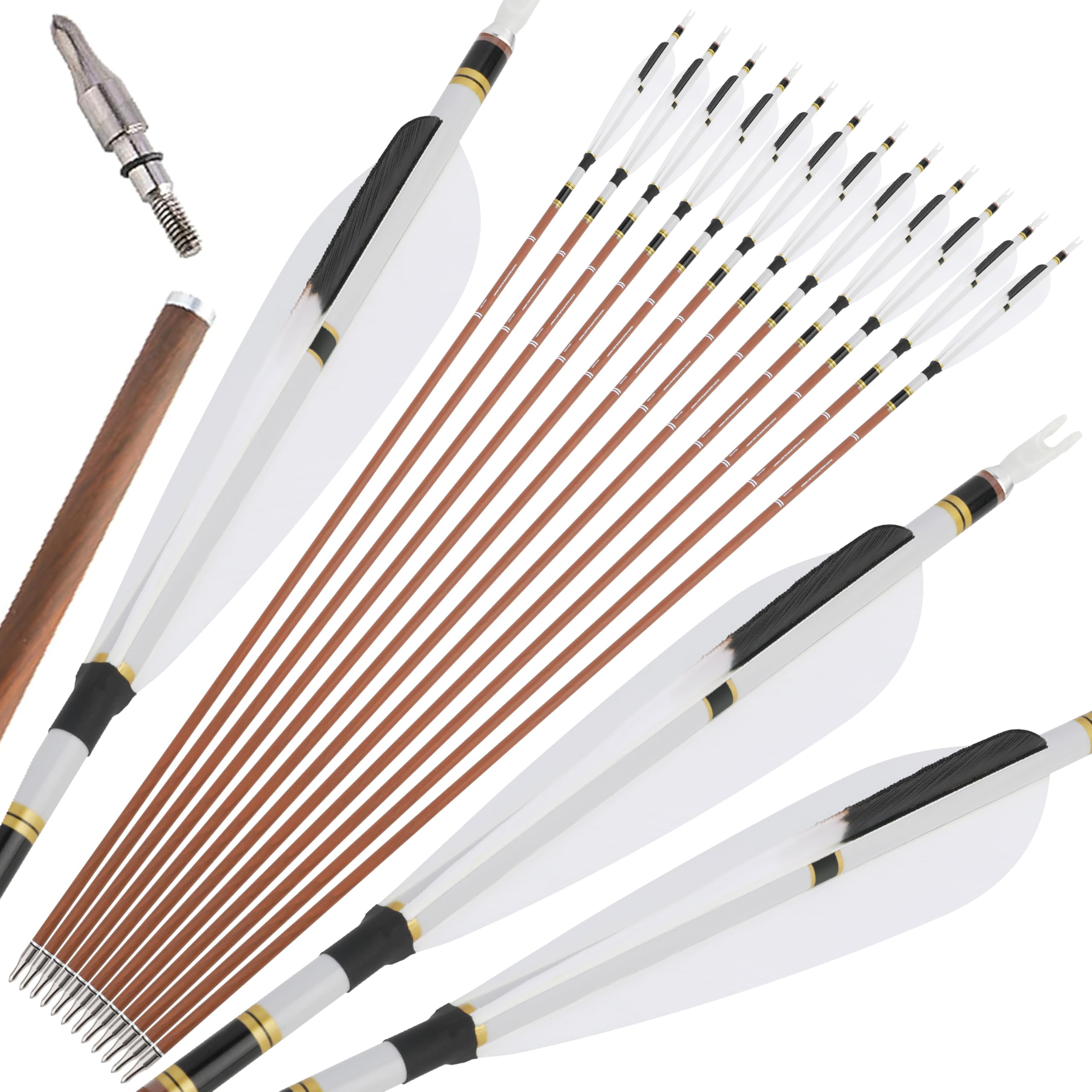 Flèche de Chasse en Carbone de 31 Pouces avec Plume Naturelle de 5 Pouces 340 400 500 600 Flèches de tir pour arcs à poulies, arcs Classiques et arcs Traditionnels