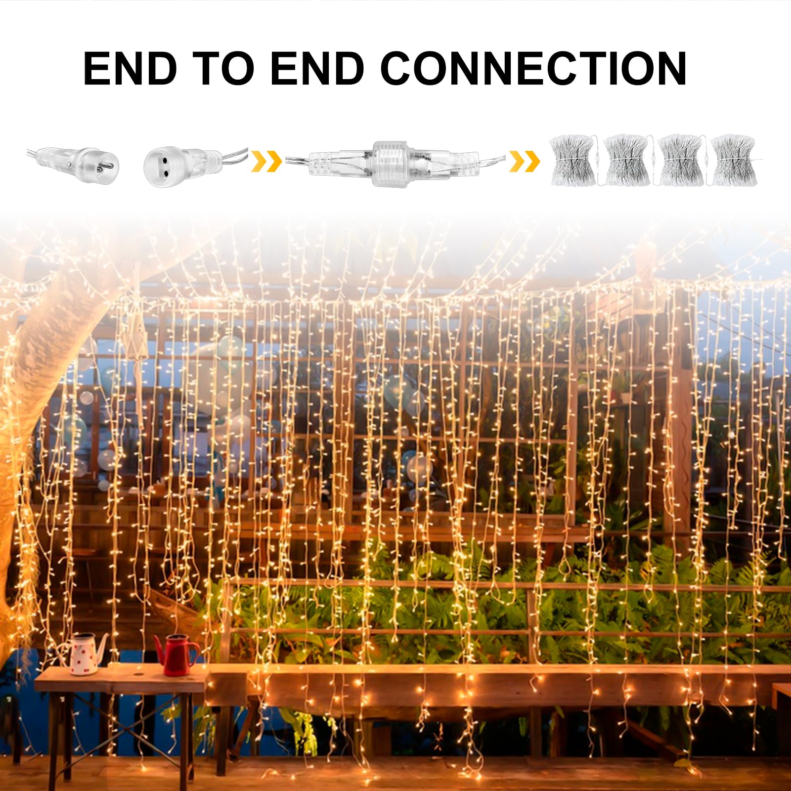 Elegear 6M x 3M Cortina Luces Exterior con Enchufe, Guirnaldas Luz Prolongable, 8 Modos Luz de Cascada para Navidad Natal Boda Fiestas Casa Jardín Patio Balcón Bar, 600 LED, Blanco Cálido