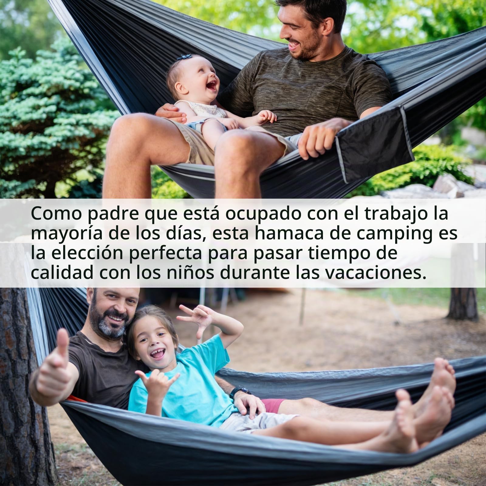 SNZ Hamaca de Camping Ultraligera, 270x140 cm, Nailon de Paracaídas 210T, 200 kg de Capacidad, Incluye Cintas para Árboles y Mosquetones de Acero – Portátil para Senderismo, Viajes, Jardín y Playa