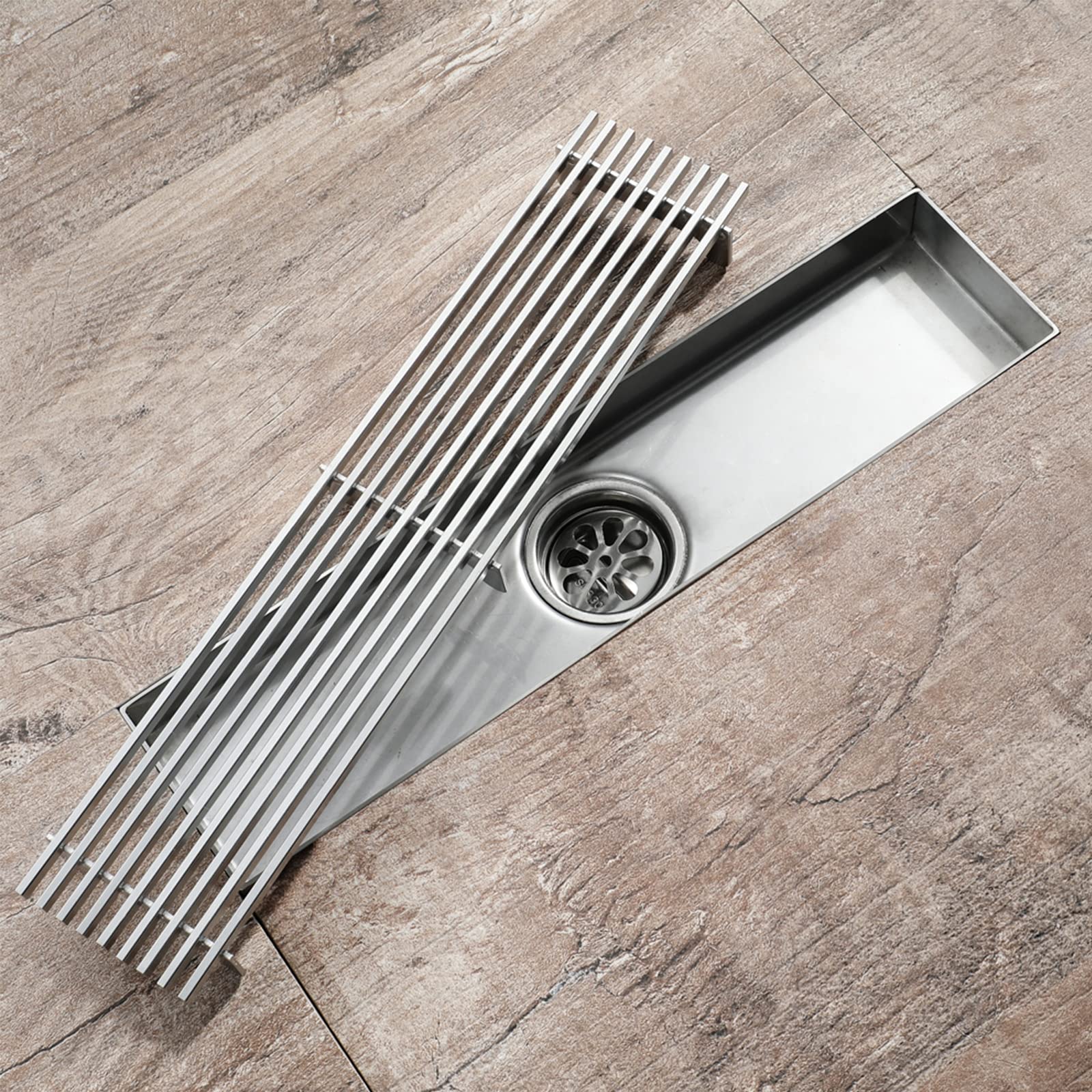 Desagüe de Ducha Lineal, desagüe de Suelo Rectangular de 12 Pulgadas, desagüe de Suelo de Ducha de Acero Inoxidable 304 con Rejilla y Cubierta extraíble, para baño,Black