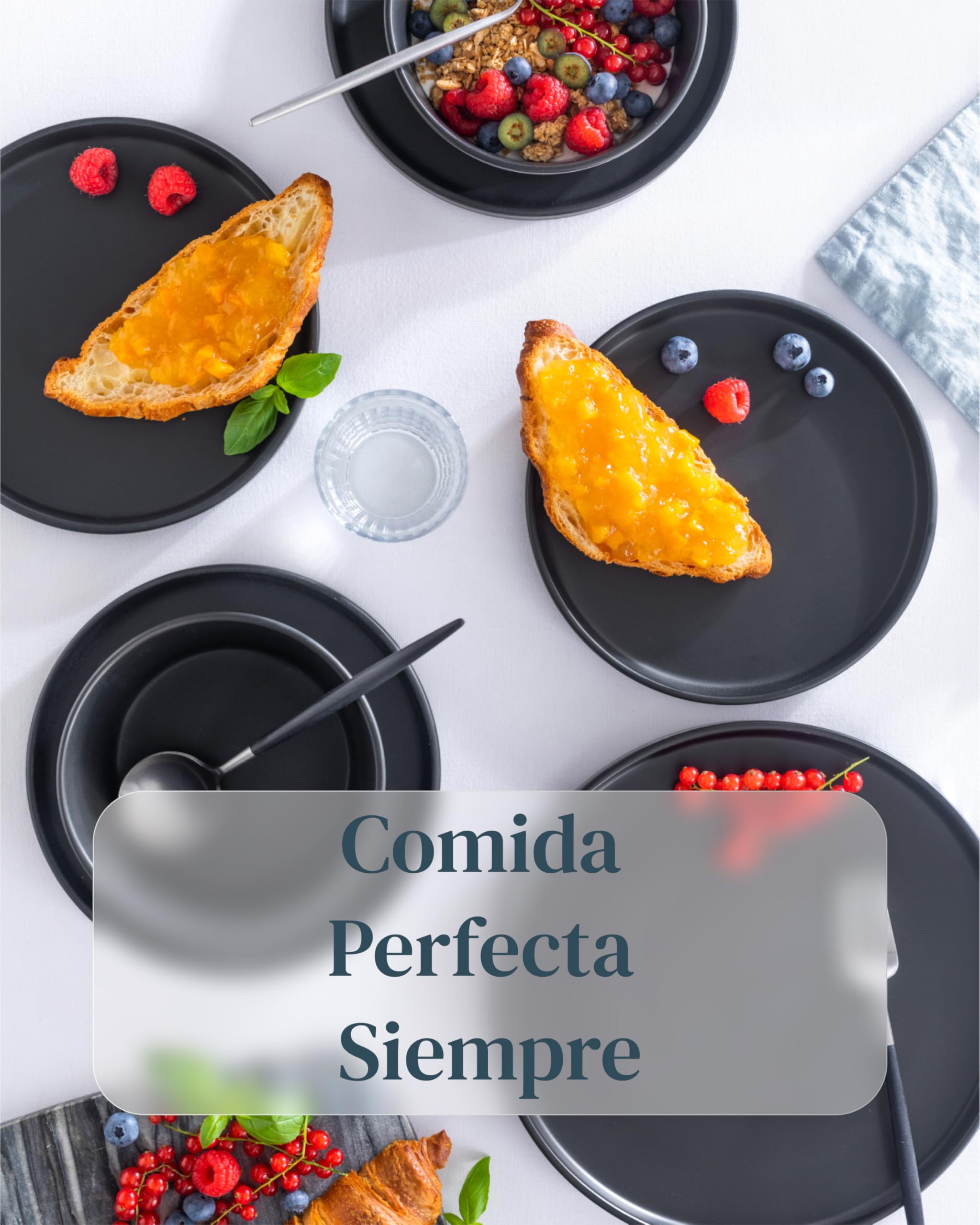Vajillas Completas de Piedra Negra para 6 Personas -Estilo Urbano Moderno - Juego de Platos de 18 Piezas - Aptos para Lavavajillas y Microondas - Vajilla Negra Mate -Set de Platos Elegante y Funcional