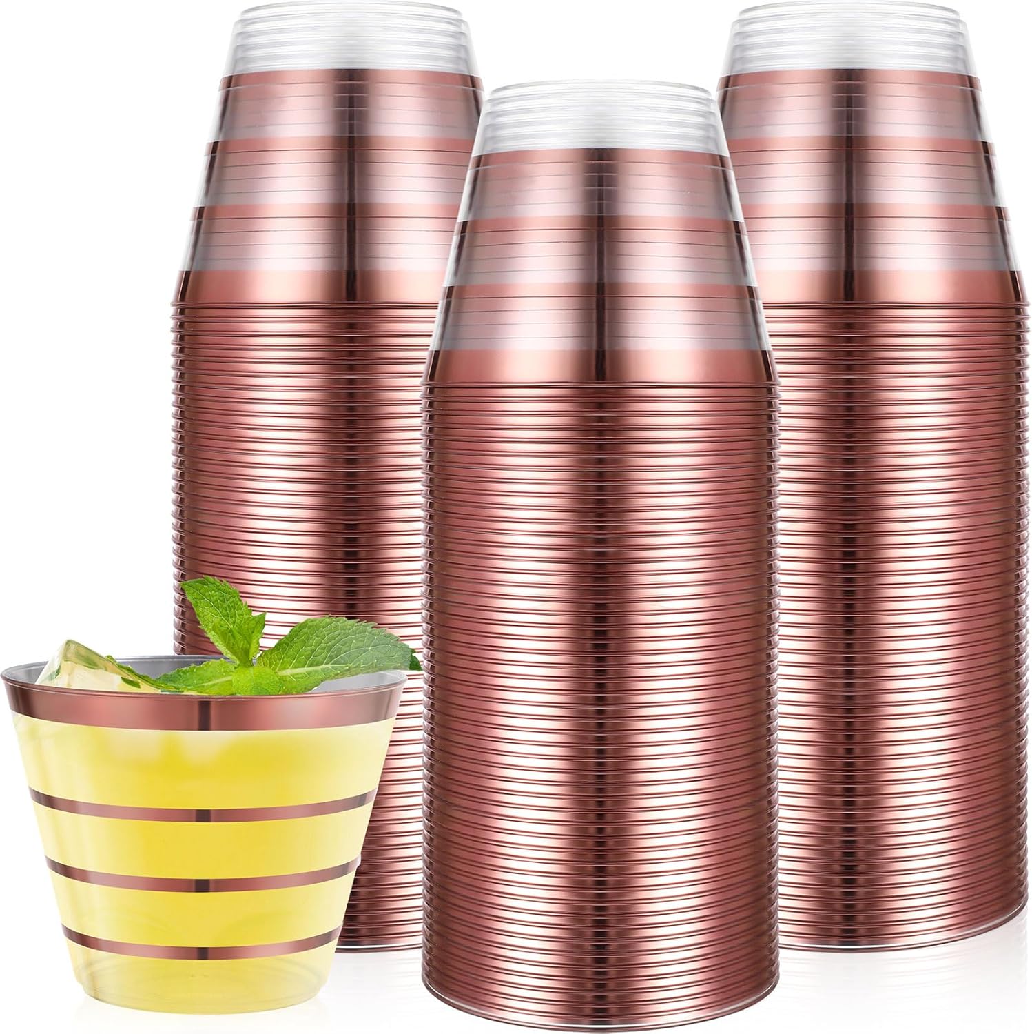 Gejoy 100 Pcs 9 oz Rimmed Plastic Cups Bulk Clear