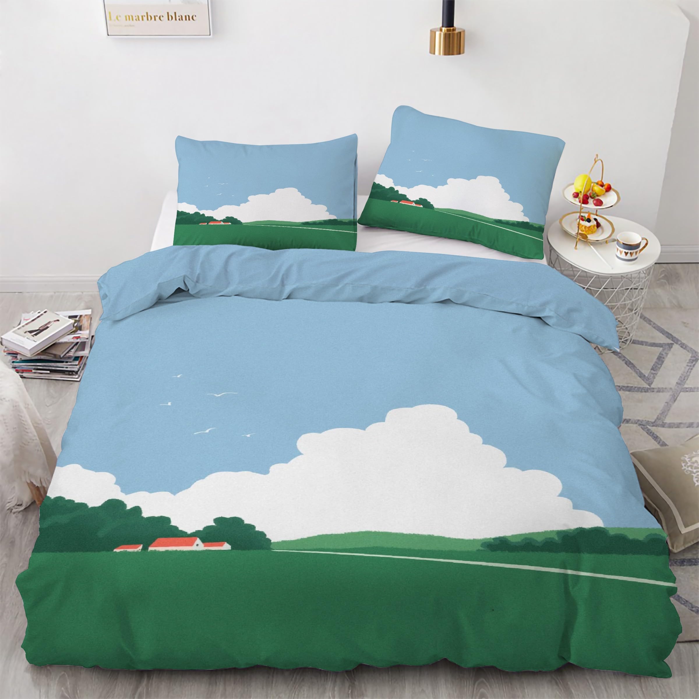 Housse de couette 240 x 260 Baiyun ciel bleu avec 2 taies d'oreiller en microfibre KG606