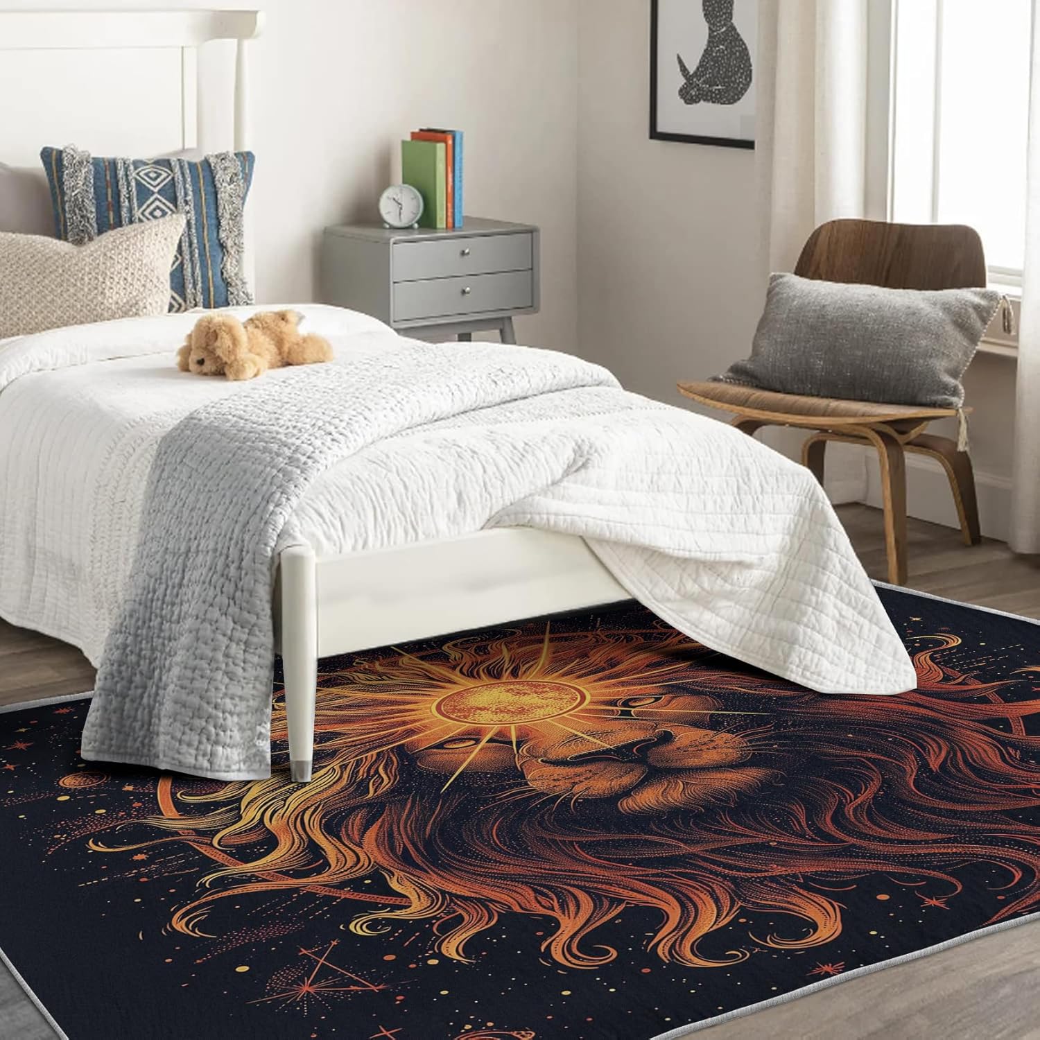 Generic Leo Zodiac Area Rug - 2x3 Rug - Leo Rug - Lion Head Constellation Area Rug - Celestial Rugs - Black and Gold Carpet