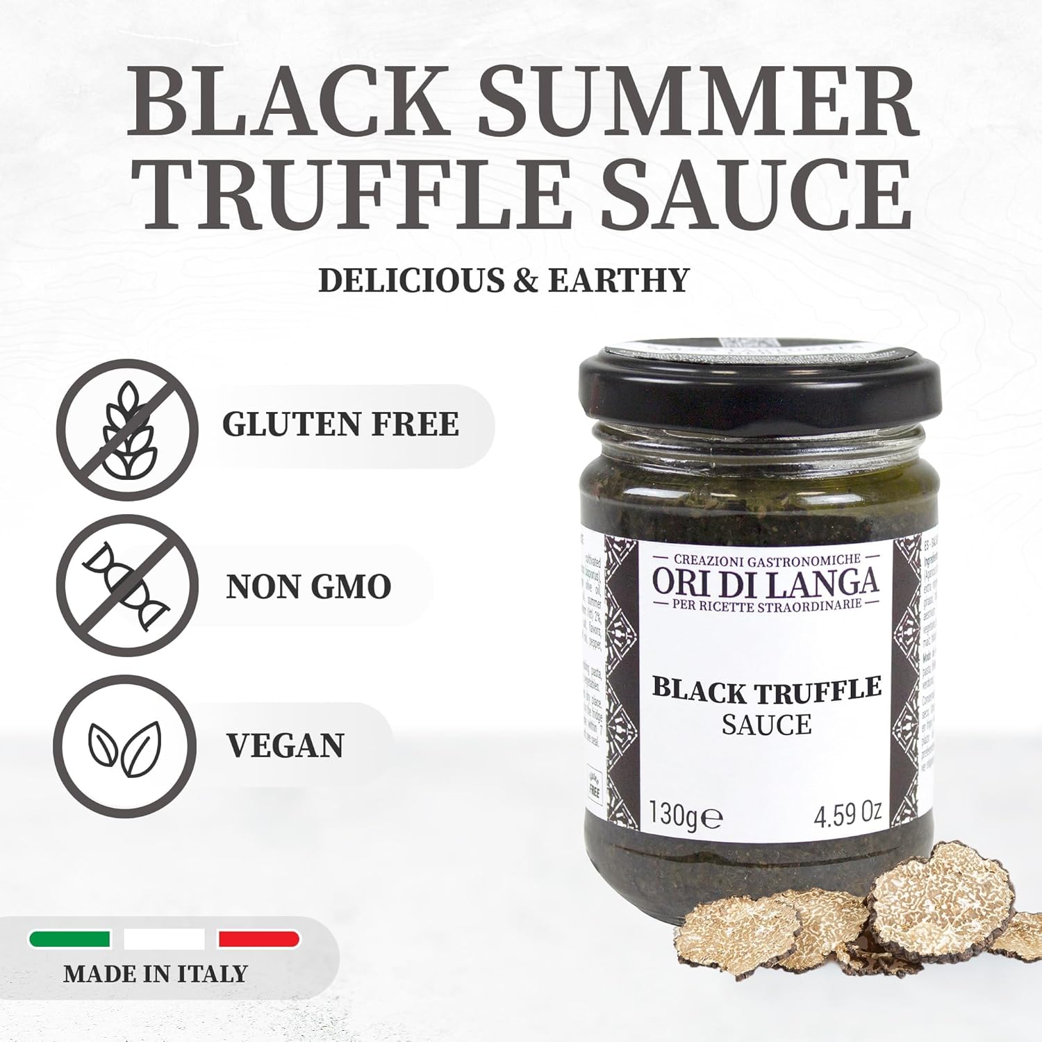 Black Truffle Sauce - Gourmet Truffle Pasta Sauce Made with Mushrooms & Black Truffles Foraged in Italy, All Natural Italian Food Products from Italy, Non-GMO - Ori di Langa - 4.59 oz