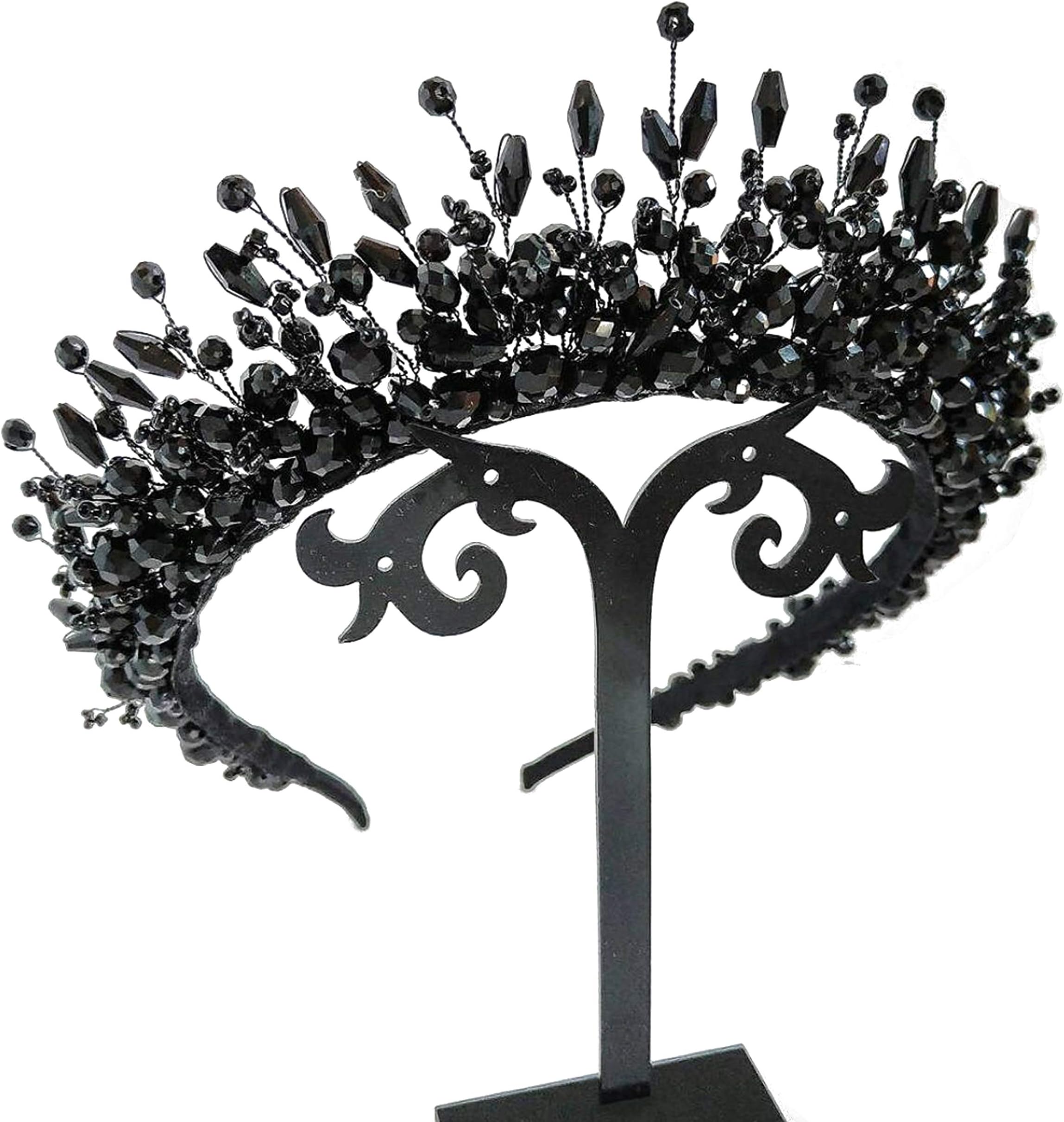 Chargances Black Crystal Hair Crown for Brides Bridesmaid Wedding Women Black Tiara Headband Special Occasion Costume