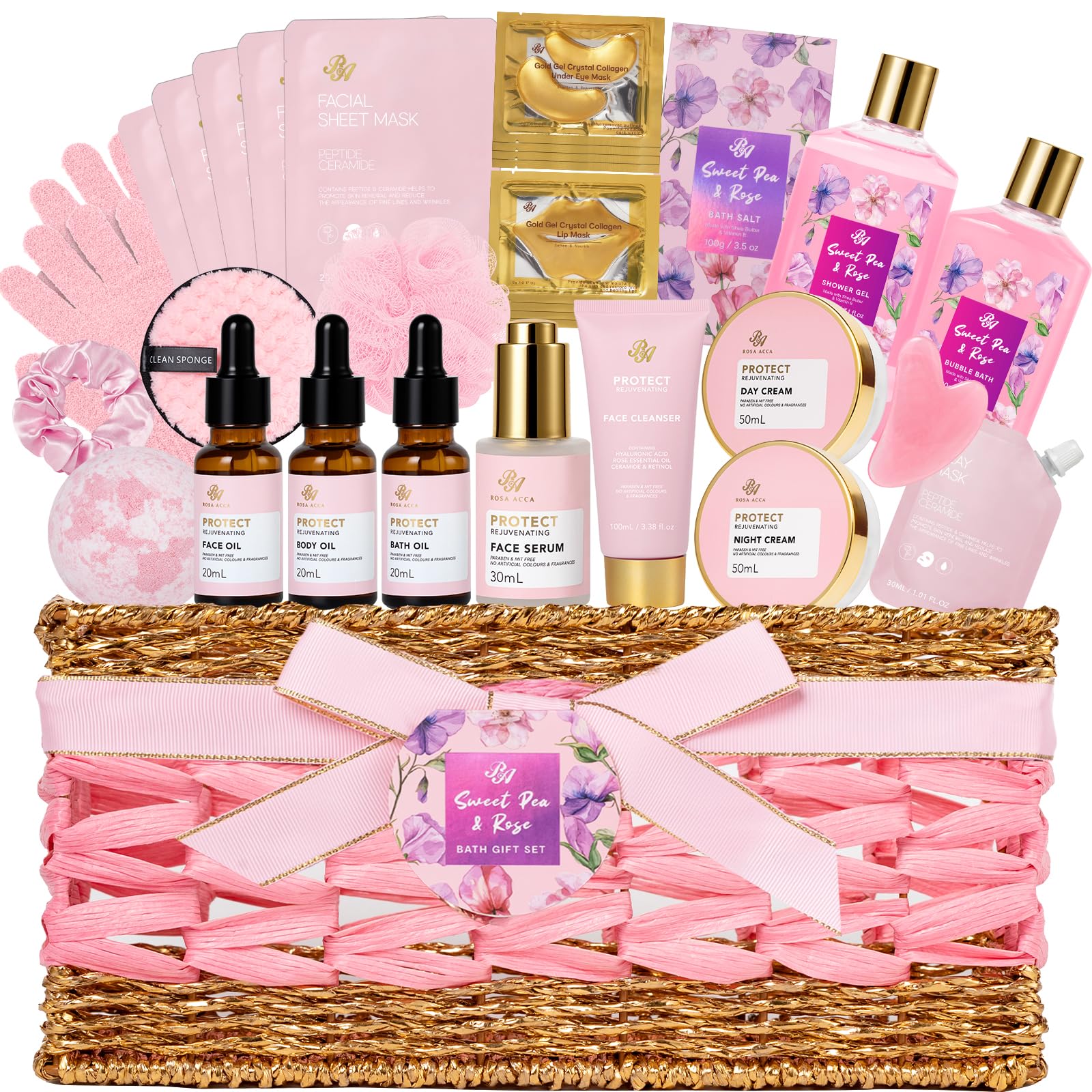 Gifts for Women, 32 Pcs Rose Bath and Body Gifts Basket Set for Women
