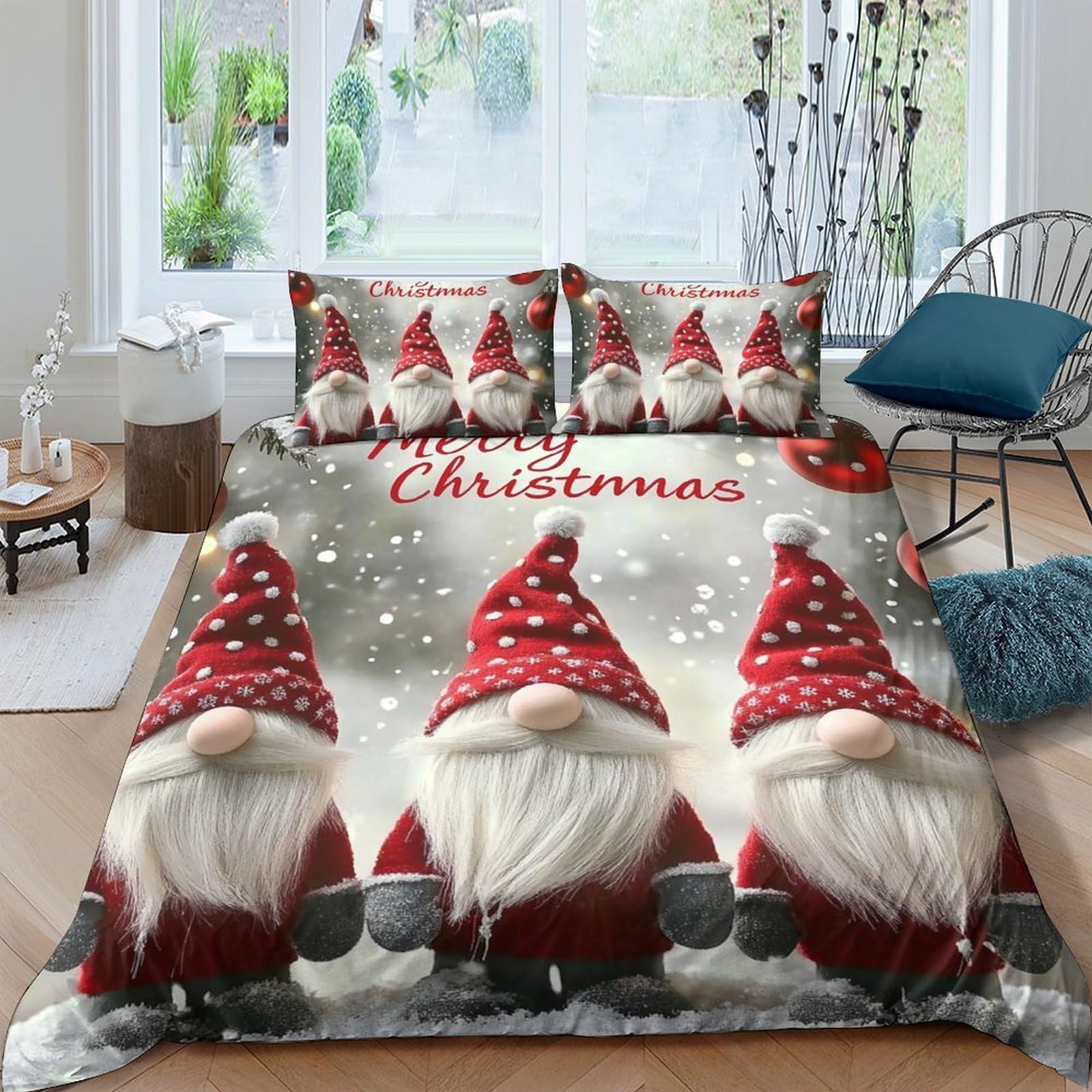 Ctjqhvkz Style-8 3D Printed Christmas Gnome Fitted Sheet Microfiber Soft Breathable Snow Santa Bed Cover For Bedroom Dorm Mattress Protection Decor Single（135X200cm）