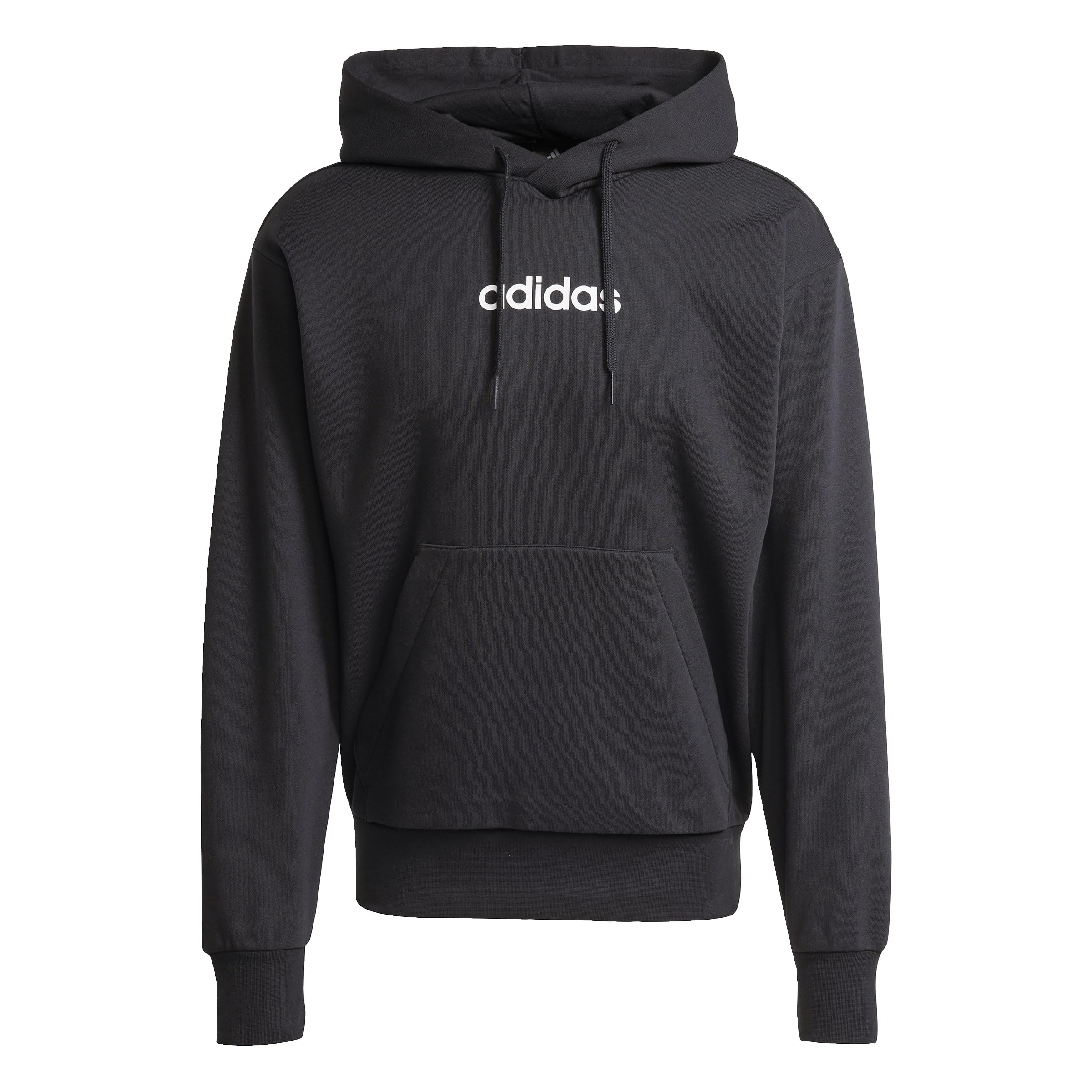 adidas Men's Essentials Linear Fleece Hoodie Sweatshirt, black/white, L