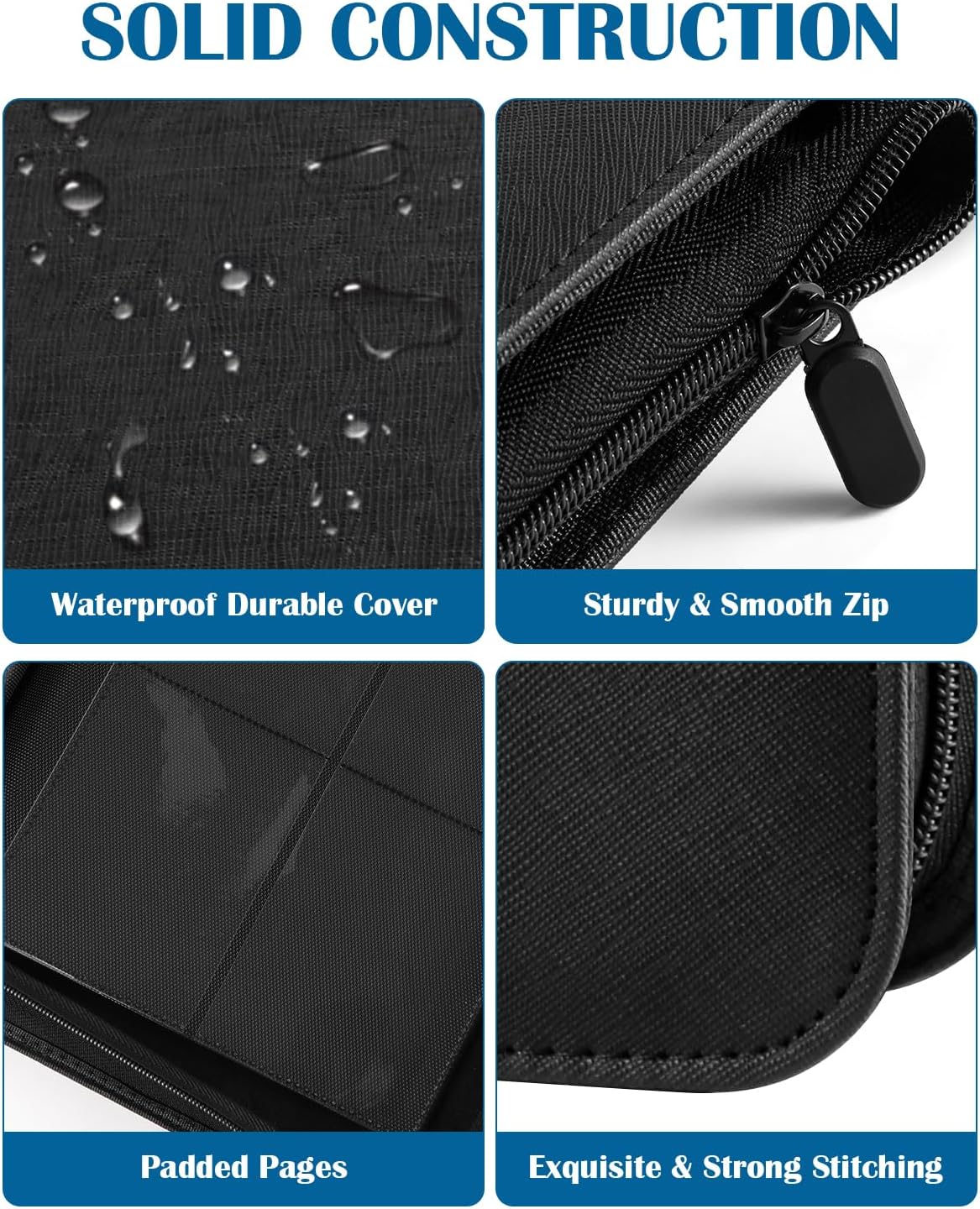 Top Loader Binder 4 Pocket for 144 Toploaders, Side Loading Toploader Binder for 3 x 4'' Rigid Cards with Zipper Closure, PU Leather Ringless 2x2 Card Binder for MTG/TCG/Sports/Games, Black