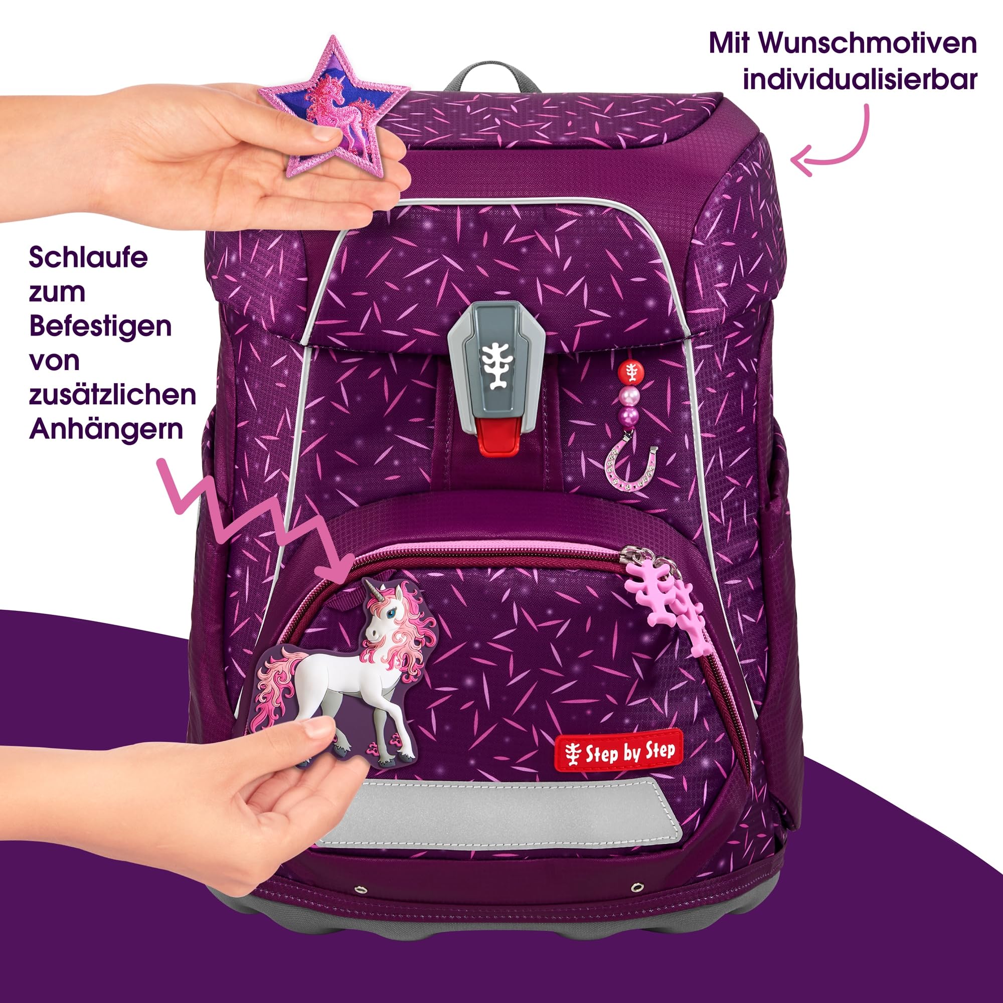Step by Step Juego de mochila escolar FIT de 5 piezas, macuto ergonómico con reflectores, altura regulable con cinturón de cadera para niños y niñas a partir de 1ª clase, 19 l
