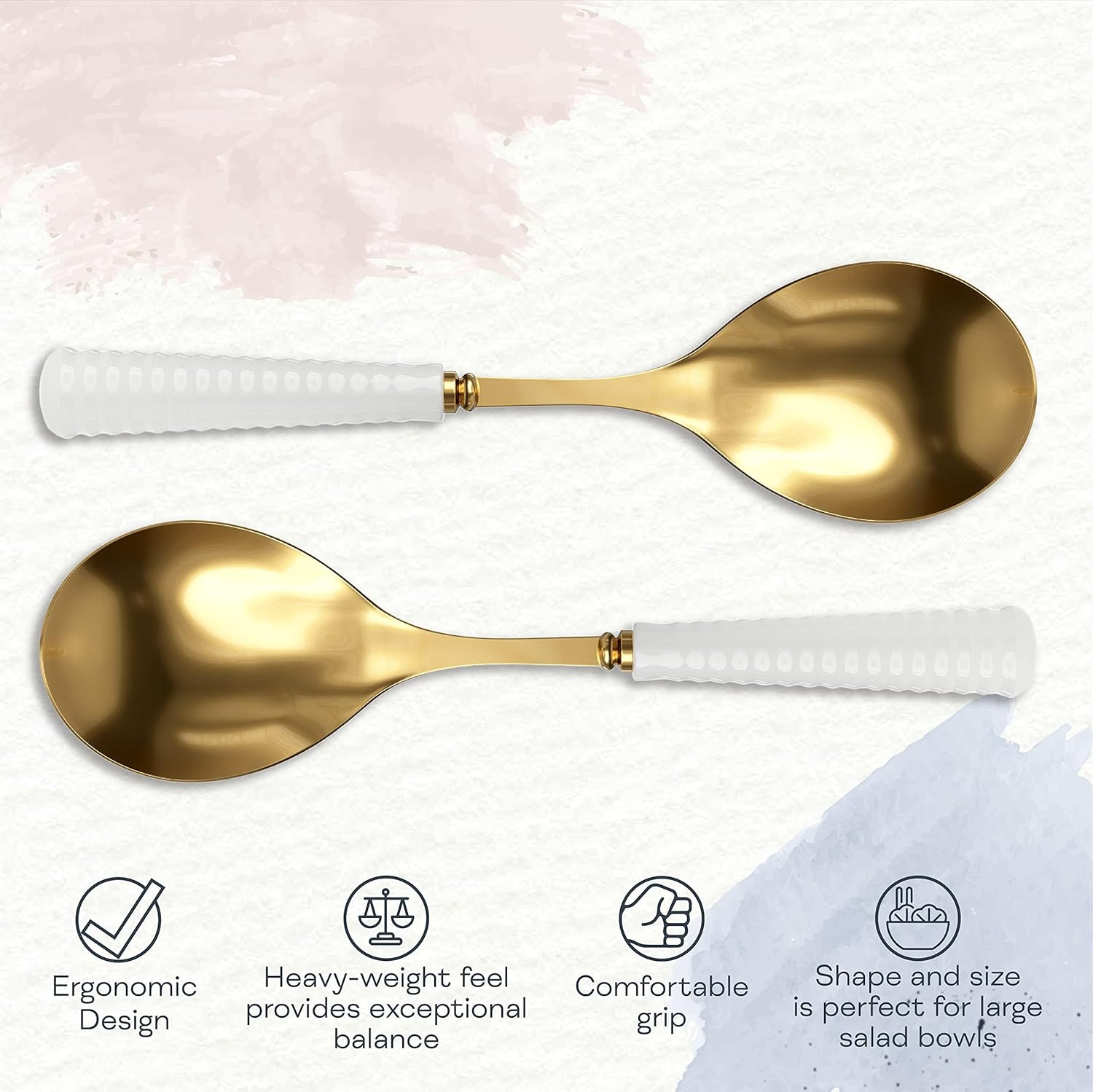 Portmeirion Sophie Conran Gold Serving Spoon | 10 Inch Serving Spoon for Pasta Dishes, Casseroles and other Dishes | Gold Spoon with Ceramic Handle