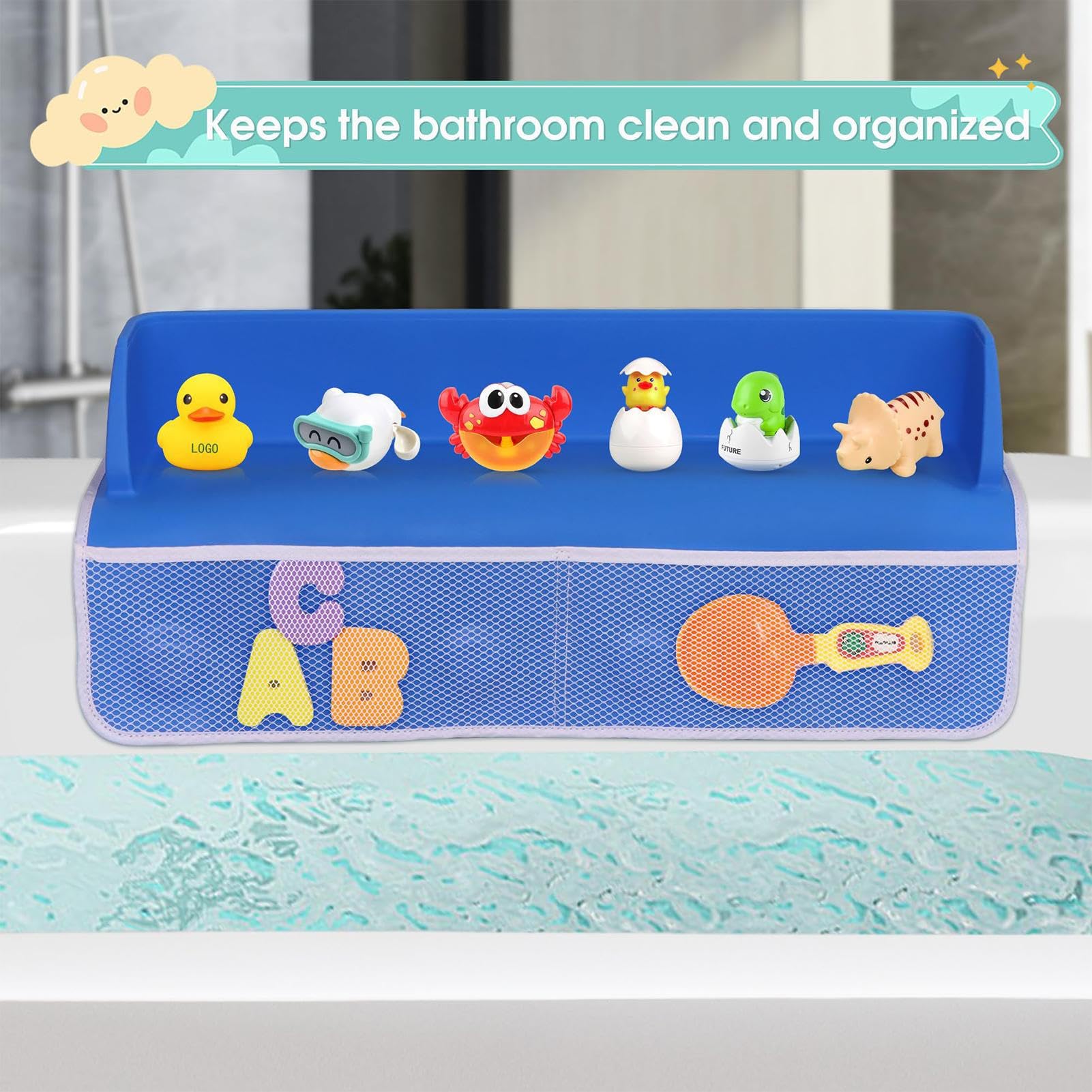 Mensola per vasca da bagno per bambini, con, organizer per vasca | da bagno, vassoio per vasca da bagno per bambini, supporto impermeabile per giocattoli da bagno, resistente agli schizzi