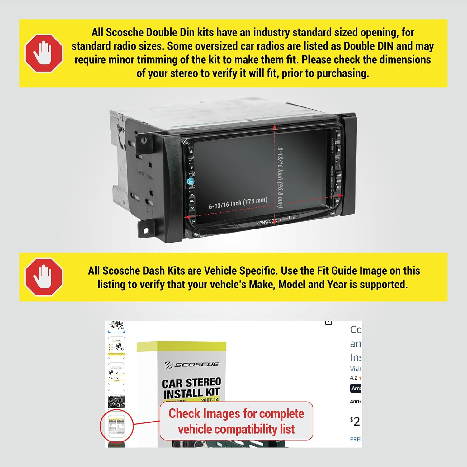 Scosche ICCR6BN Double DIN Radio Installation Dash Kit Compatible with Select 2007-2019 Chrysler, Dodge, Jeep and RAM Vehicles - Complete Aftermarket Car Stereo Install Kit - See Fit Guide In Images