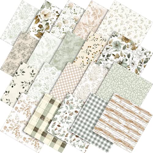 Tudomro 60 Pcs Neutral Fall Floral Quilting Fabric Squares 10