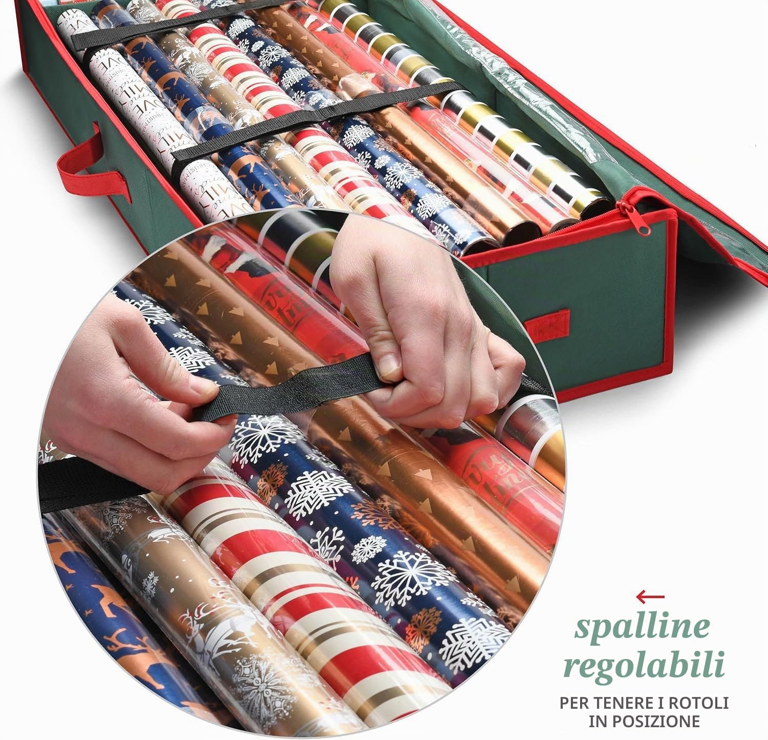 Organizer per carta da regalo di alta qualità, con utili tasche per accessori natalizi, può contenere fino a 24 rotoli, scatola portaoggetti di grande capacità, 1 pezzo (confezione da 1)