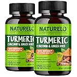 NATURELO Turmeric Curcumin - BioPerine for Better Absorption - Black Pepper, Ginger Root, Curcuminoids - Plant-Based Joint Discomfort Support - 120 Vegan Capsules (Pack of 2)