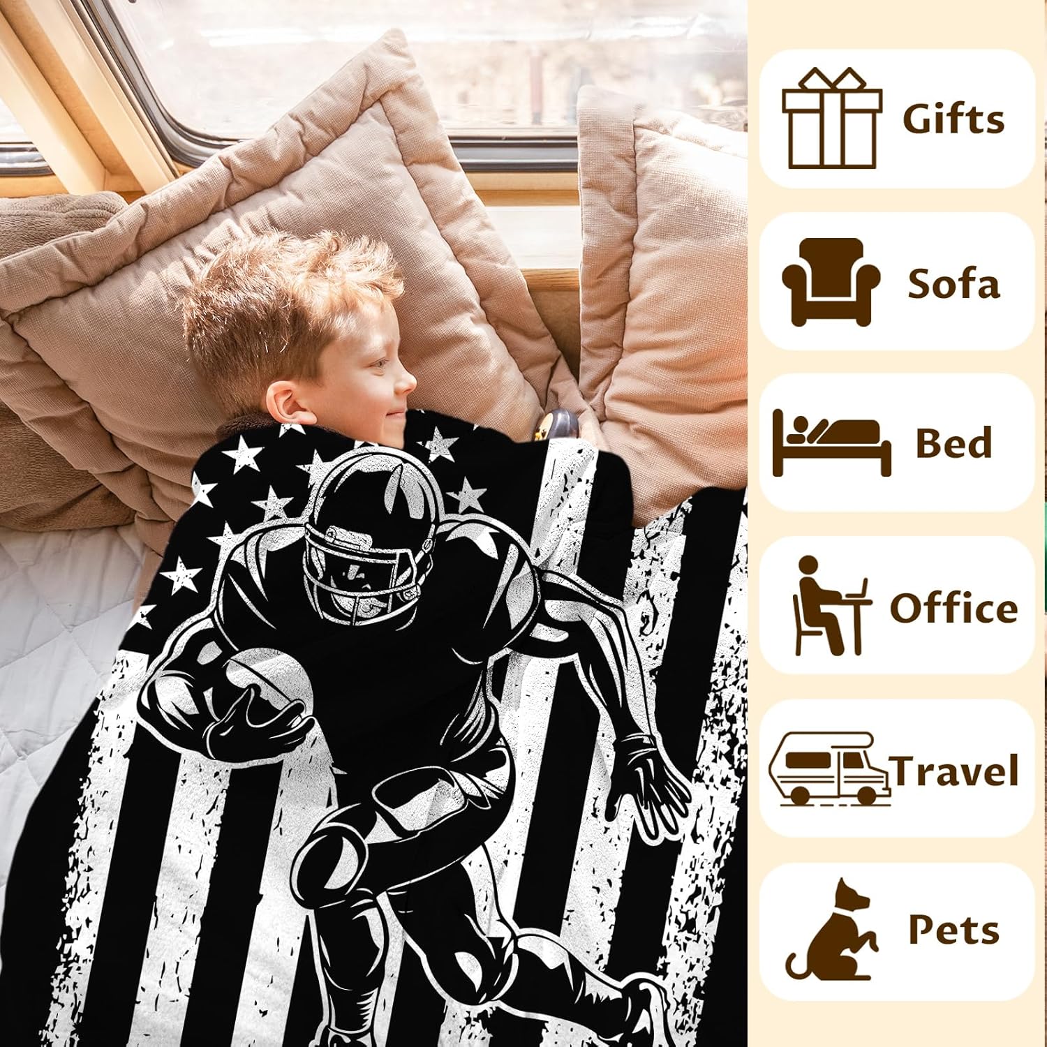 Blanket for Kids Football Lovers Son Grandson - 50x40 Inches Small Soft Fuzzy Flannel Football Blankets Sports Throws Decor Gifts for Couch Camp Travel - Image 6