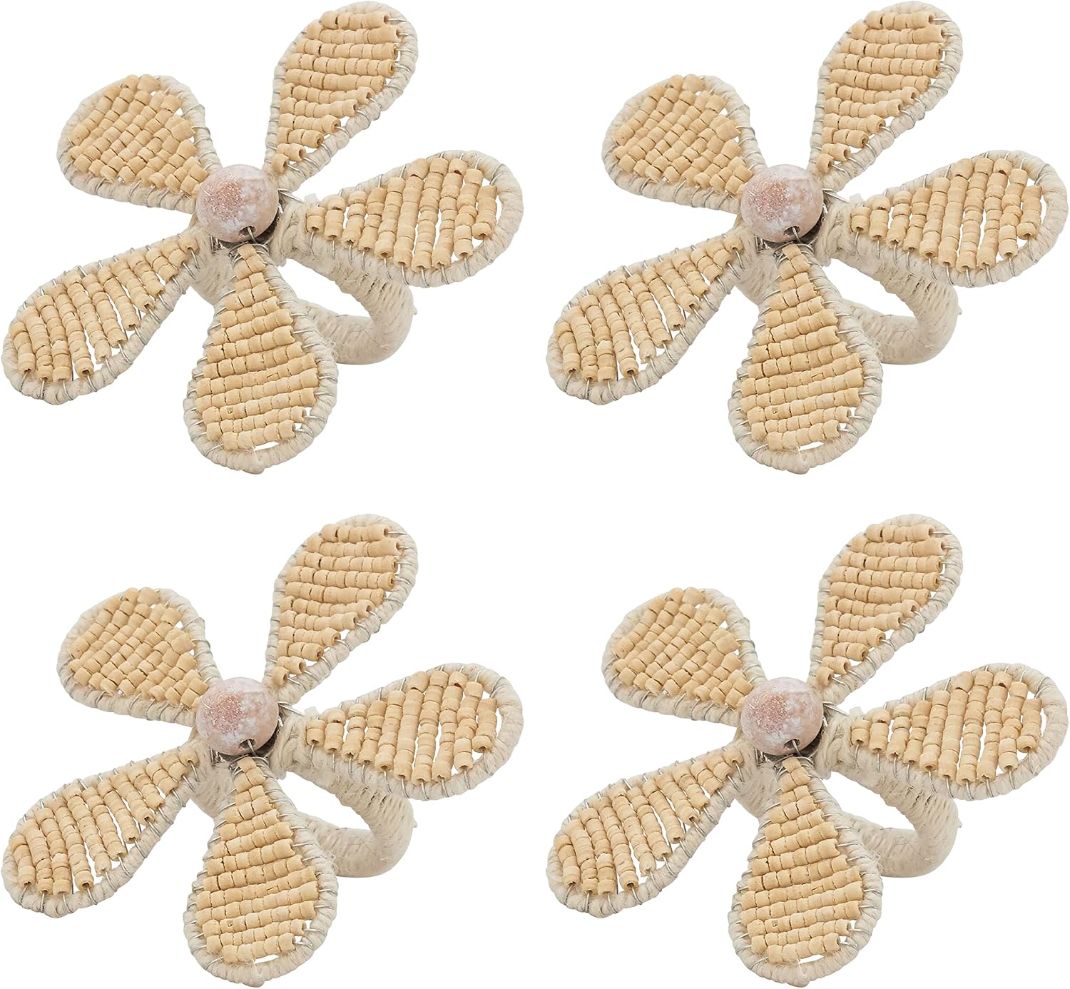 Beaded Flower Design Napkin Rings (Set of 4)