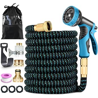 15 m / 50 ft flexible garden hose expandable garden hose with 10 function nozzle 3/4 inch and 1/2 inch connections 3750D fabric expandable water hose for garden car washing and pet bathing