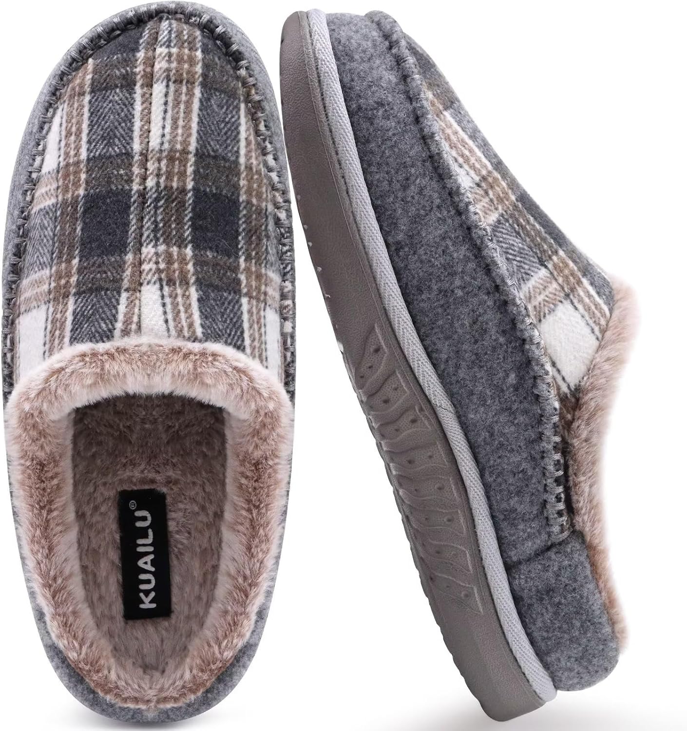 KuaiLu Mens Clog Slippers with Arch Support Suede Faux Fur Memory Foam Warm  House Shoes Comfortable Slip-on Mans Bedroom Indoor Outdoor Slippers