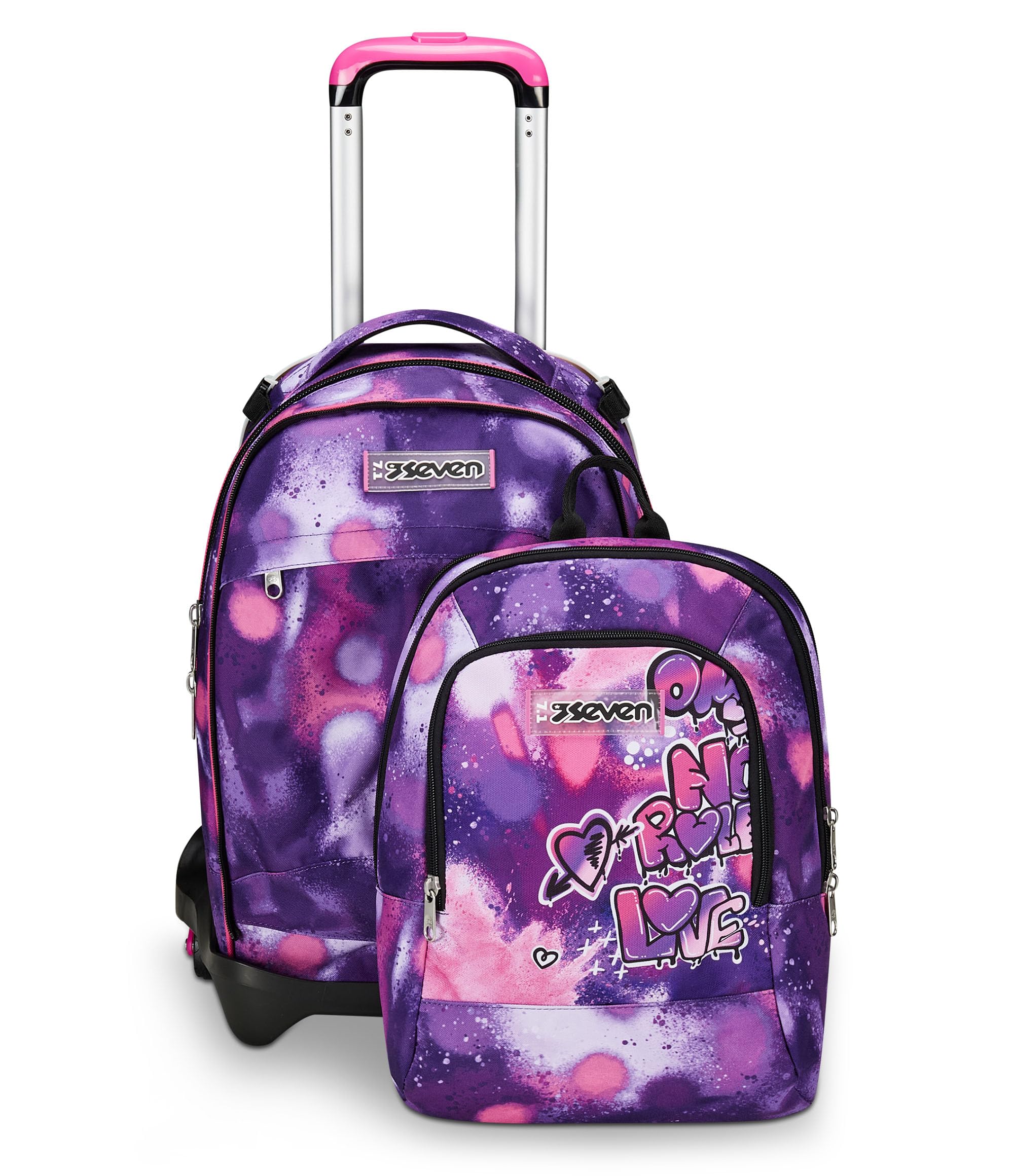 Seven Trolley Scuola Jack Detach 3 Ruote, Viola Fucsia, Bubble Street, 3 in 1, Zaino Con Carrello Sganciabile, Tasca Amovibile Uso Zainetto e Crossover System, Zaino Scuola Viaggio, Bambina Ragazza