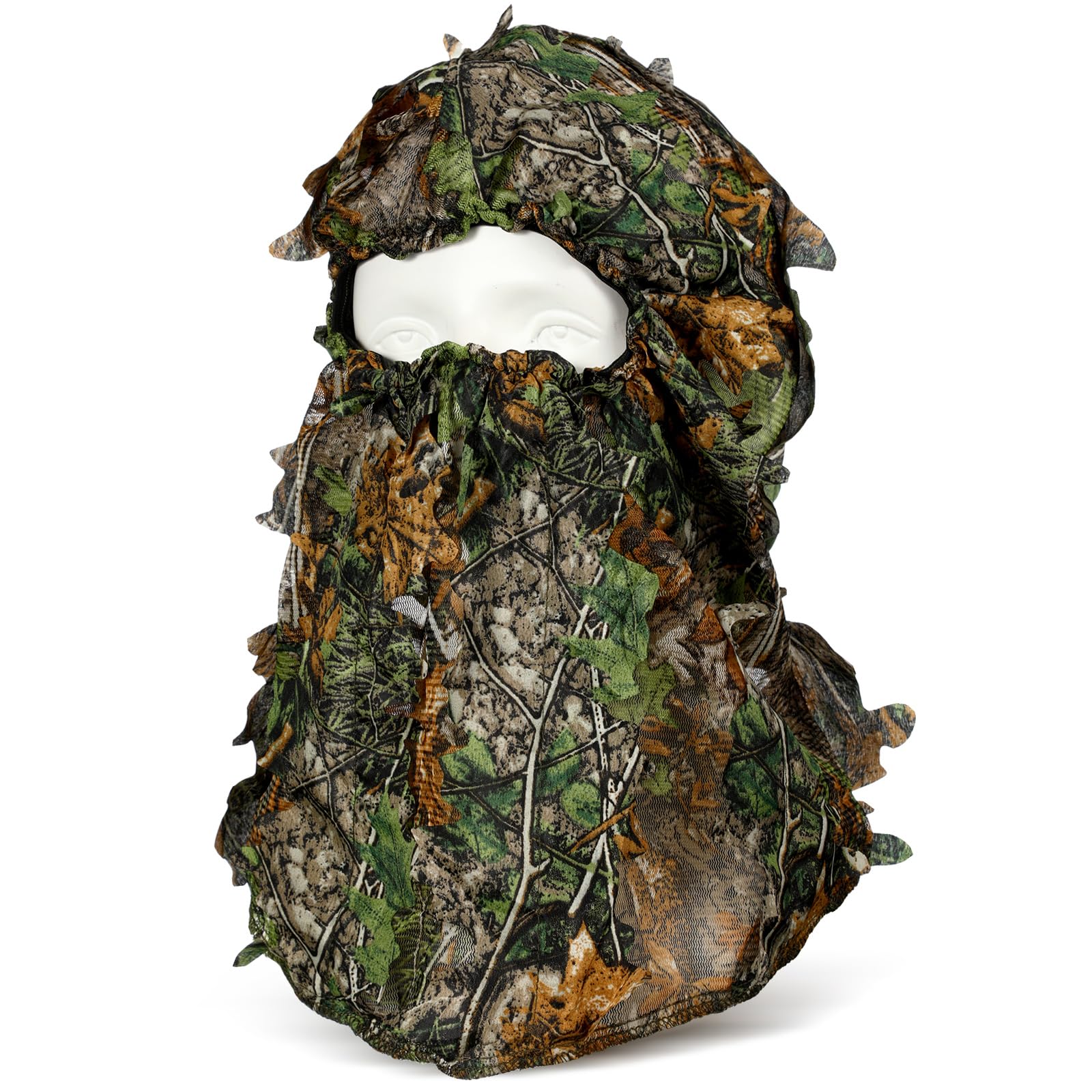 Geyoga Hunting Face Mask Turkey Leafy Camo Face Mask 3D Mesh Camouflage Hunting Mask Lightweight Face Cover Hunting Gear(Brown Green,Reed Leaf)