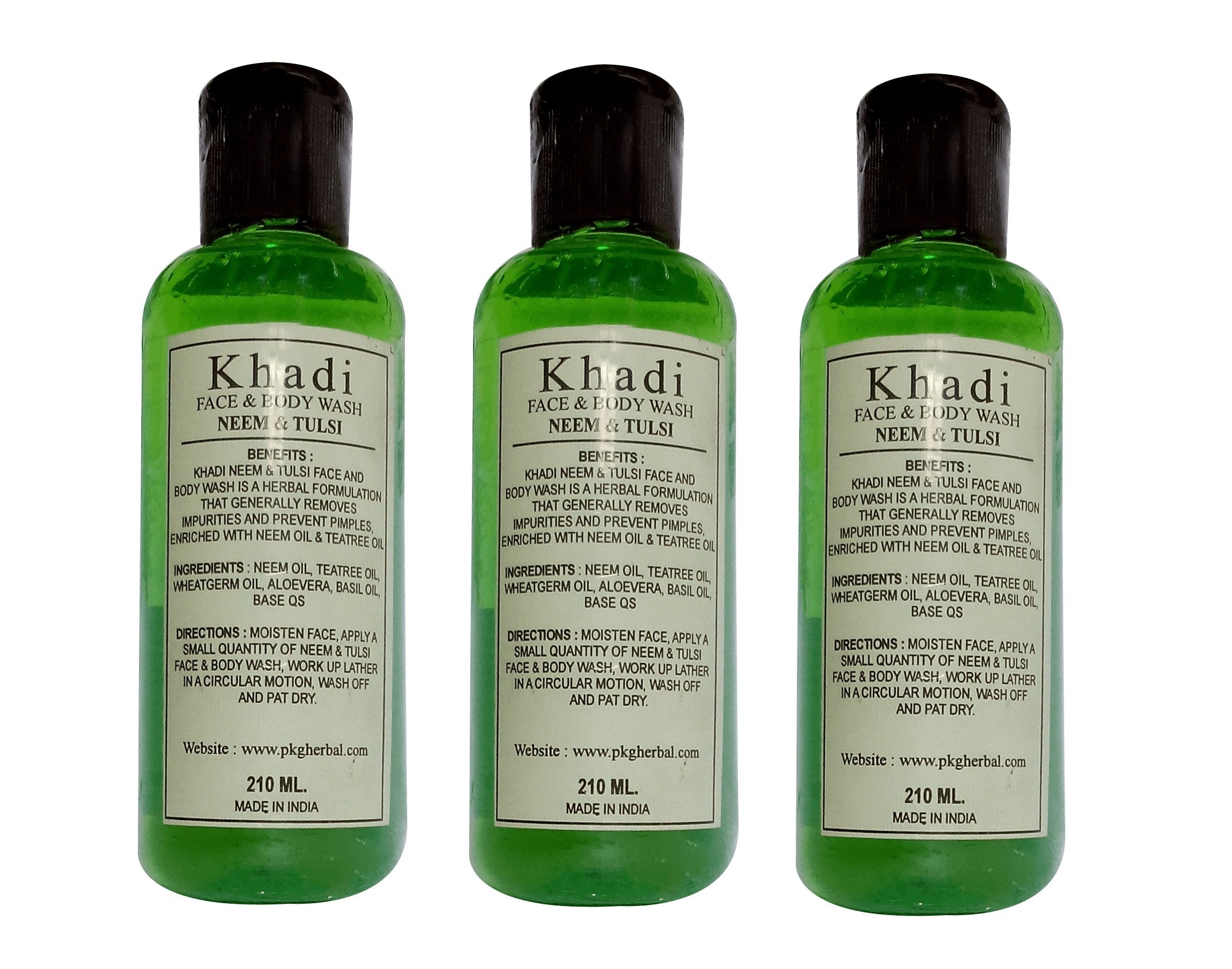 Khadi Neem & Tulsi Face & Body Wash, 210ml (Pack of 3) by Parvati Gramodyog Herbal Products - Made in India