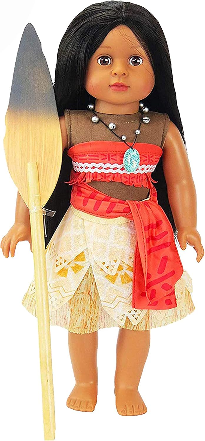 American Fashion World Moana Inspired Outfit with Wooden Paddle Made to fit 18 inch Dolls Compatible with American Girl Dolls