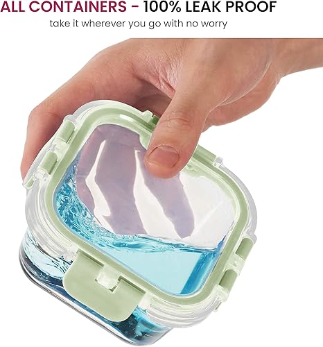 Miniatura 4 de FineDine - Juego de 24 recipientes de almacenamiento de vidrio con tapas - Recipientes de vidrio a prueba de fugas, aptos para lavavajillas, para