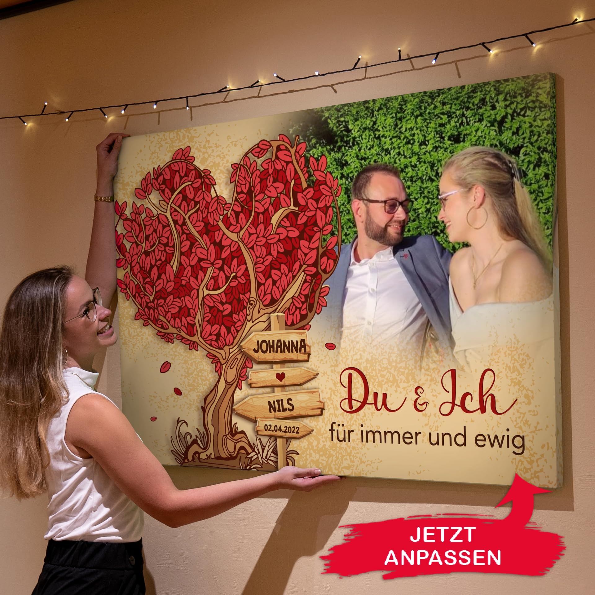 Liebesleinwand Das sind wir Fotoleinwand: Wegweiser der Liebe | Leinwandbildmit Foto, Namen und Datum | Wandbild gestalten | Jahrestag Geschenk für Frau Freundin Mann Freund