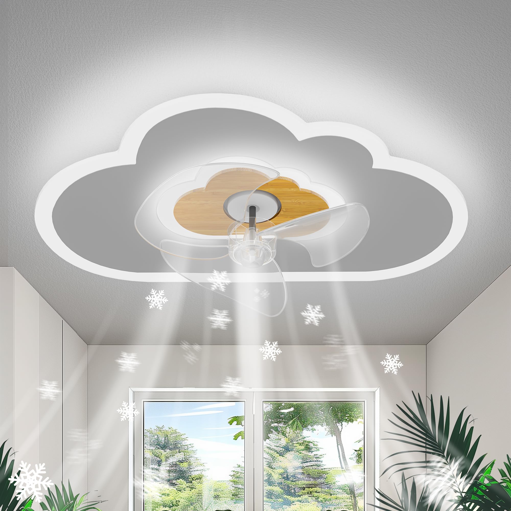 Deckenventilator mit Beleuchtung Dimmbar Wolken Ventilator Deckenleuchte Holz LED Fan Deckenventilator Mit Fernbedienung 52W 6 Wind Moderne Deckenventilator Licht Für Wohnzimmer Schlafzimmer,60CM