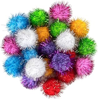 AUEAR, 20 Pack Sparkle Balls 1.5 Inches Sparkle Balls Tinsel Pom Poms Balls for Cats Pets Assorted Colors