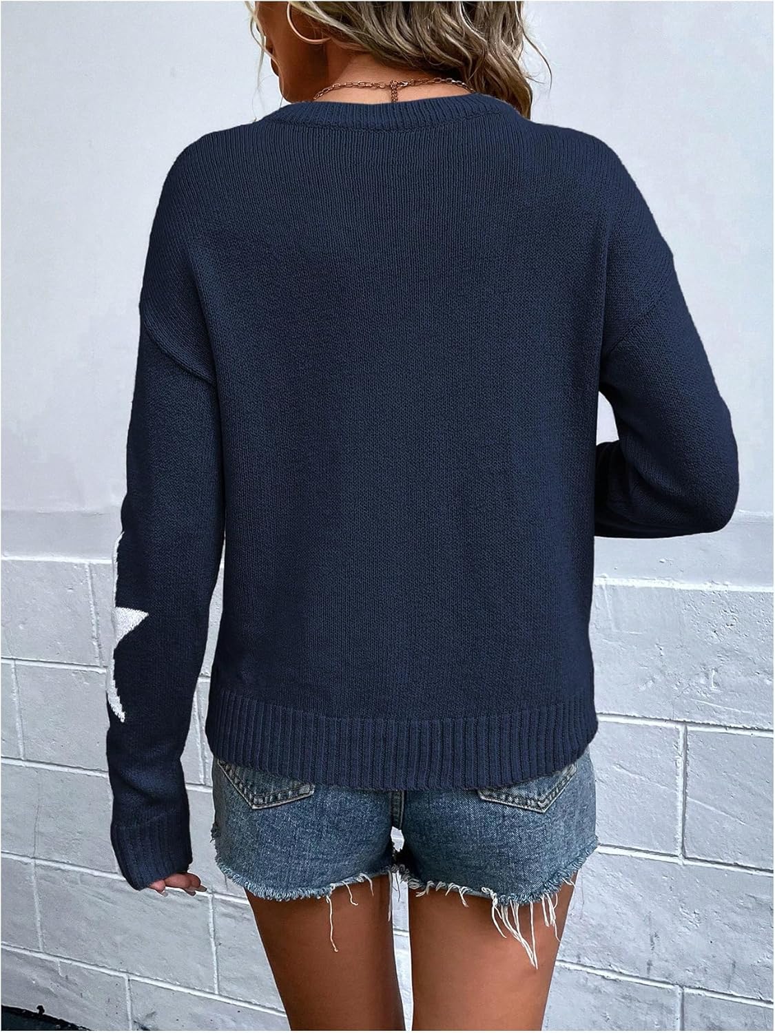 SHENHE Women's Star Pattern Crew Neck Drop Shoulder Casual Sweater Pullover Knitwear - Image 2