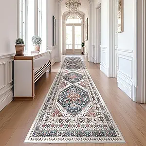 Madane Hallway Runner Rug 2x12, Extra Long Washable Runner Rugs with Rubber Backing, Non Slip Carpet Runner for Hallway, Vintage Rug Runners for Kitchen Laundry Room Entryway (Navy Blue, 2'x12')